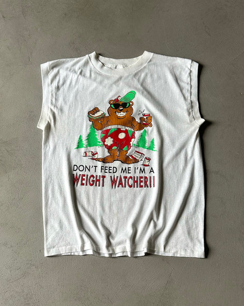 1980s - White "Weight Watcher!!" Tank Top - S