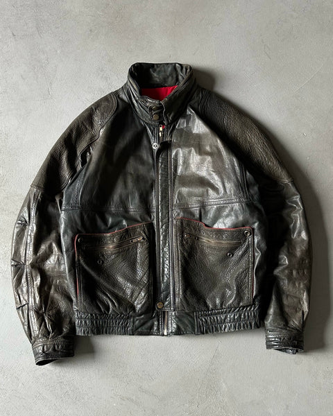 1980s - Faded Black Leather Jacket - 40