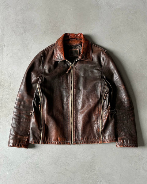 2000s - Faded Orange Leather Jacket - L