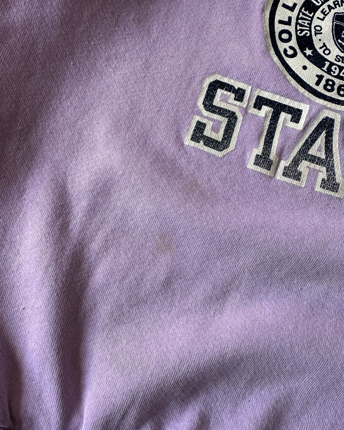 Années 1980 - Sweat-shirt ras du cou lilas Oswego State - TP
