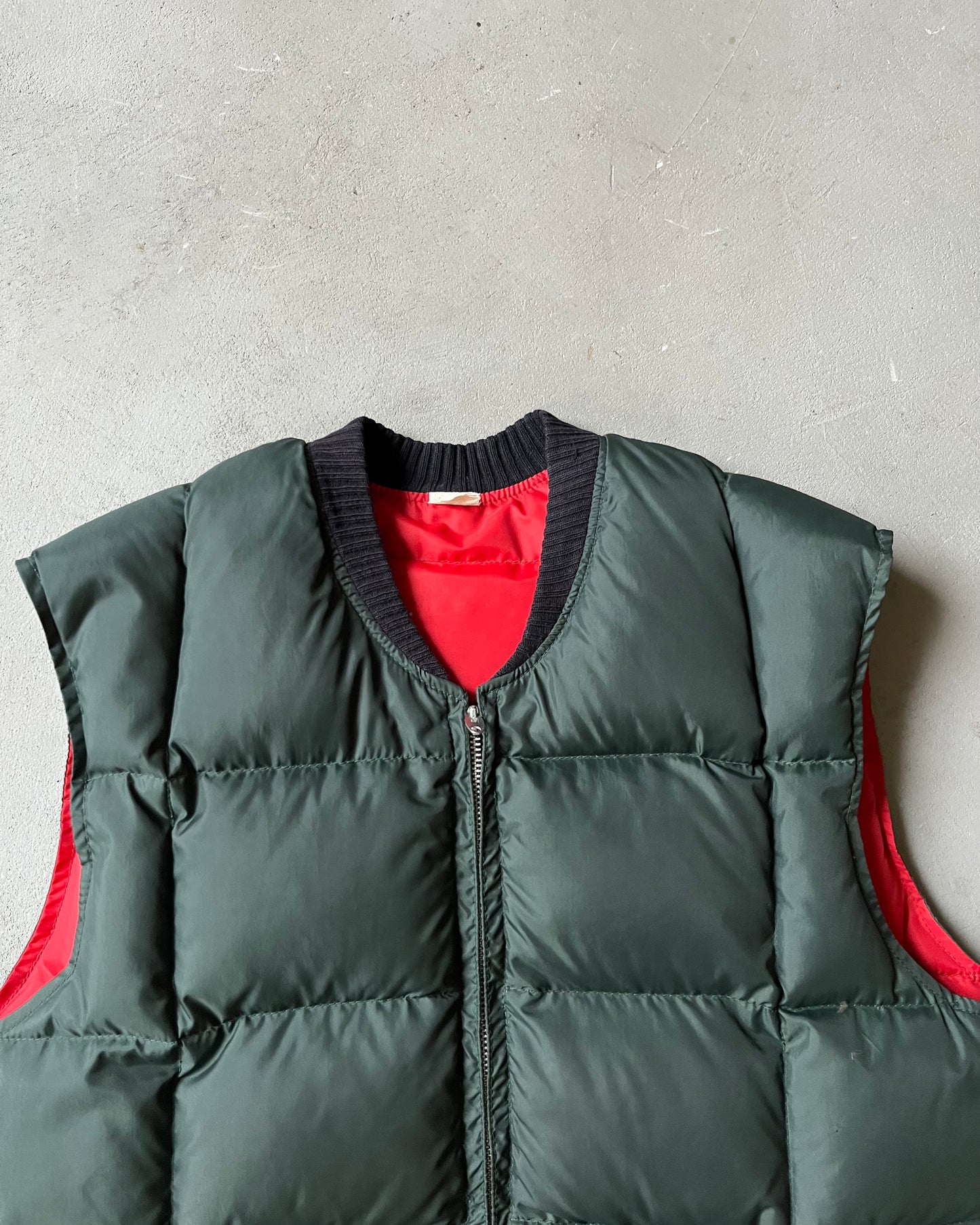 1970s - Green/Red Reversible Puffer Vest - M