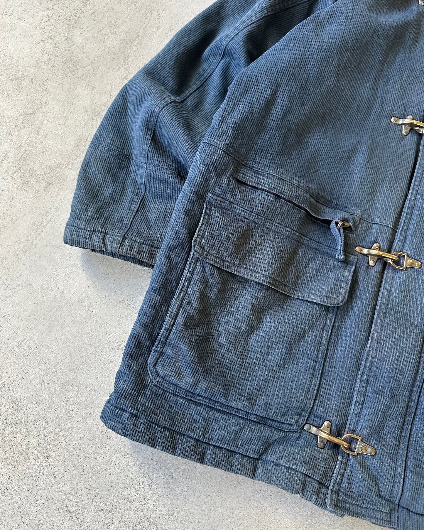 Années 90 - Manteau de pompier matelassé bleu marine - L