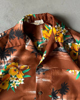 1970s - Brown Hawaiian Loop Collar Shirt - S