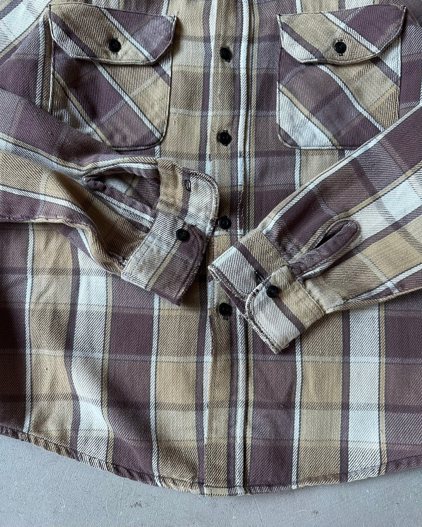 1980s - Distressed Brown Plaid Cotton Flannel - M