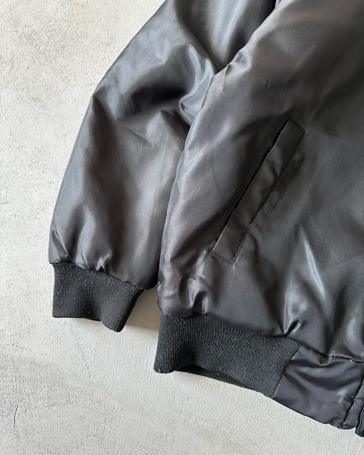1980s - Black Nylon Bomber Jacket - S
