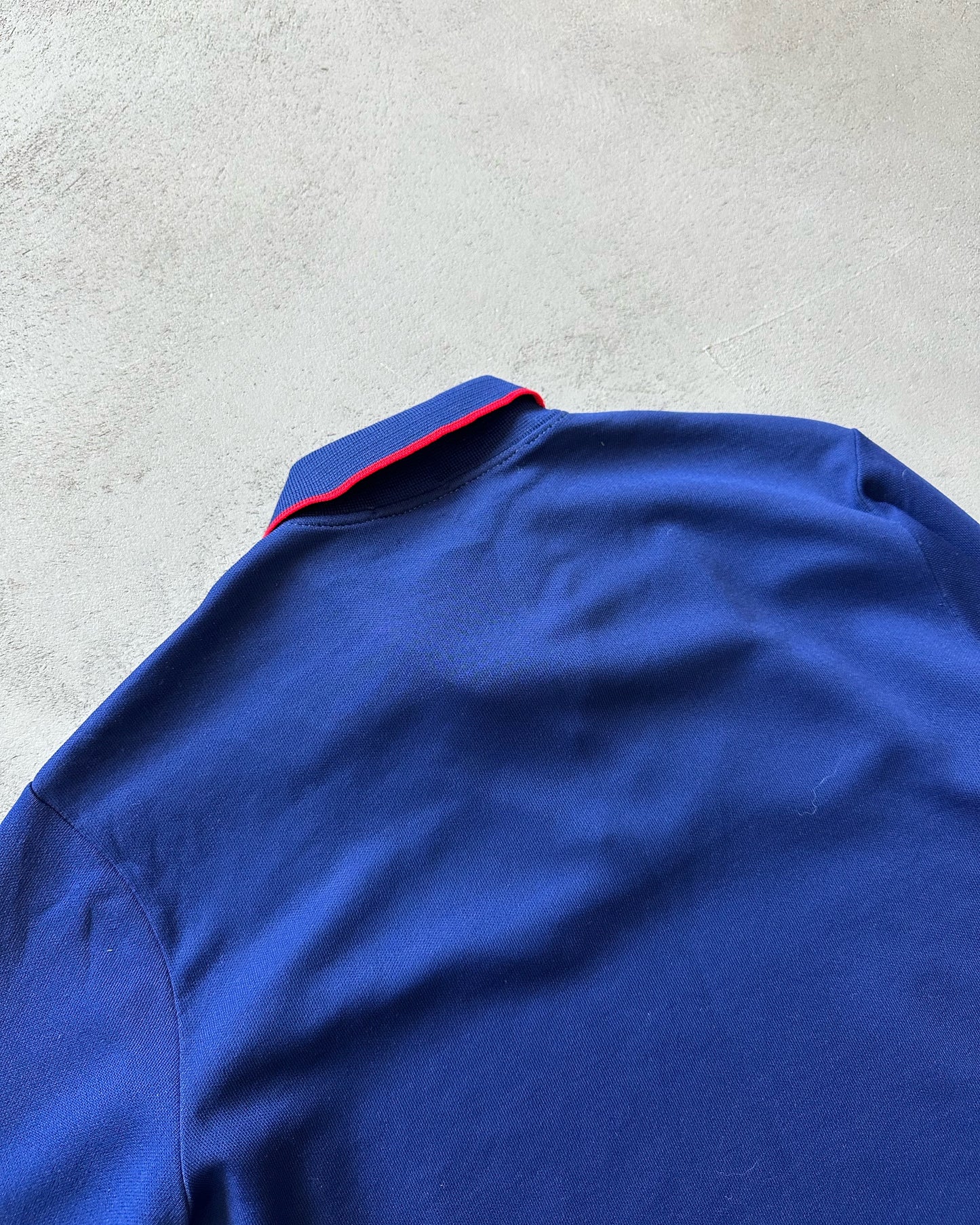 1970s - Navy/Red Polyester Longsleeve Polo - S