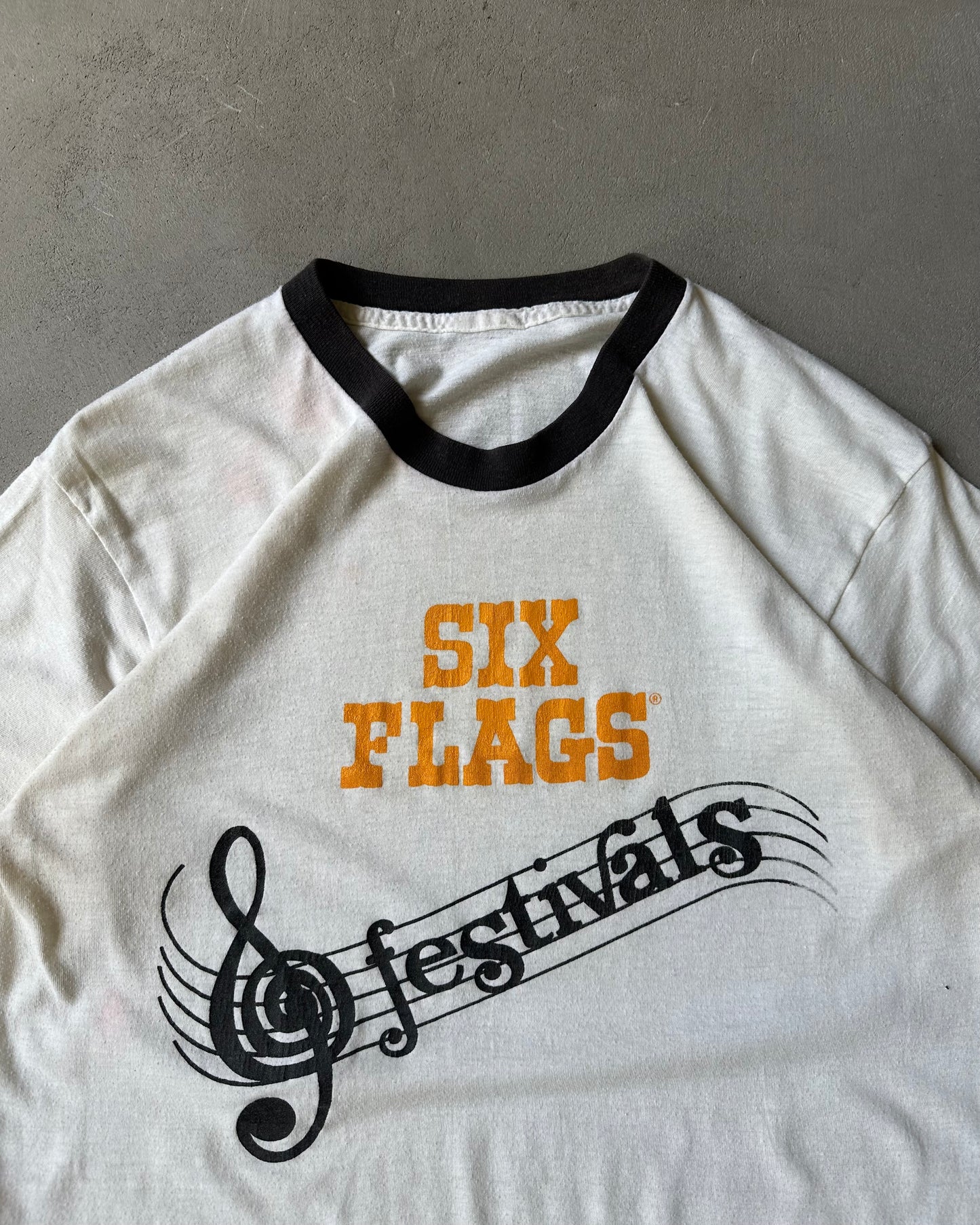 1970s - White/Black Six Flags Ringer T-Shirt - M