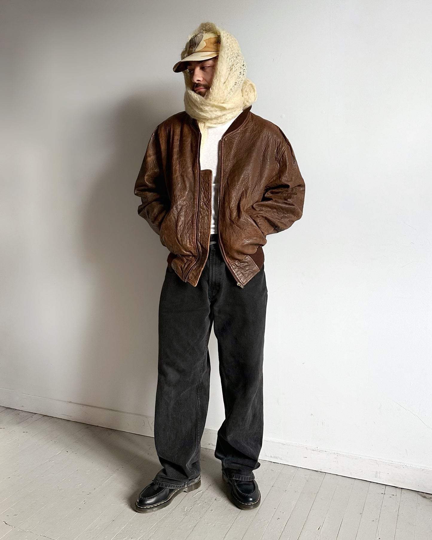1970s - Brown Leather Bomber Jacket - L