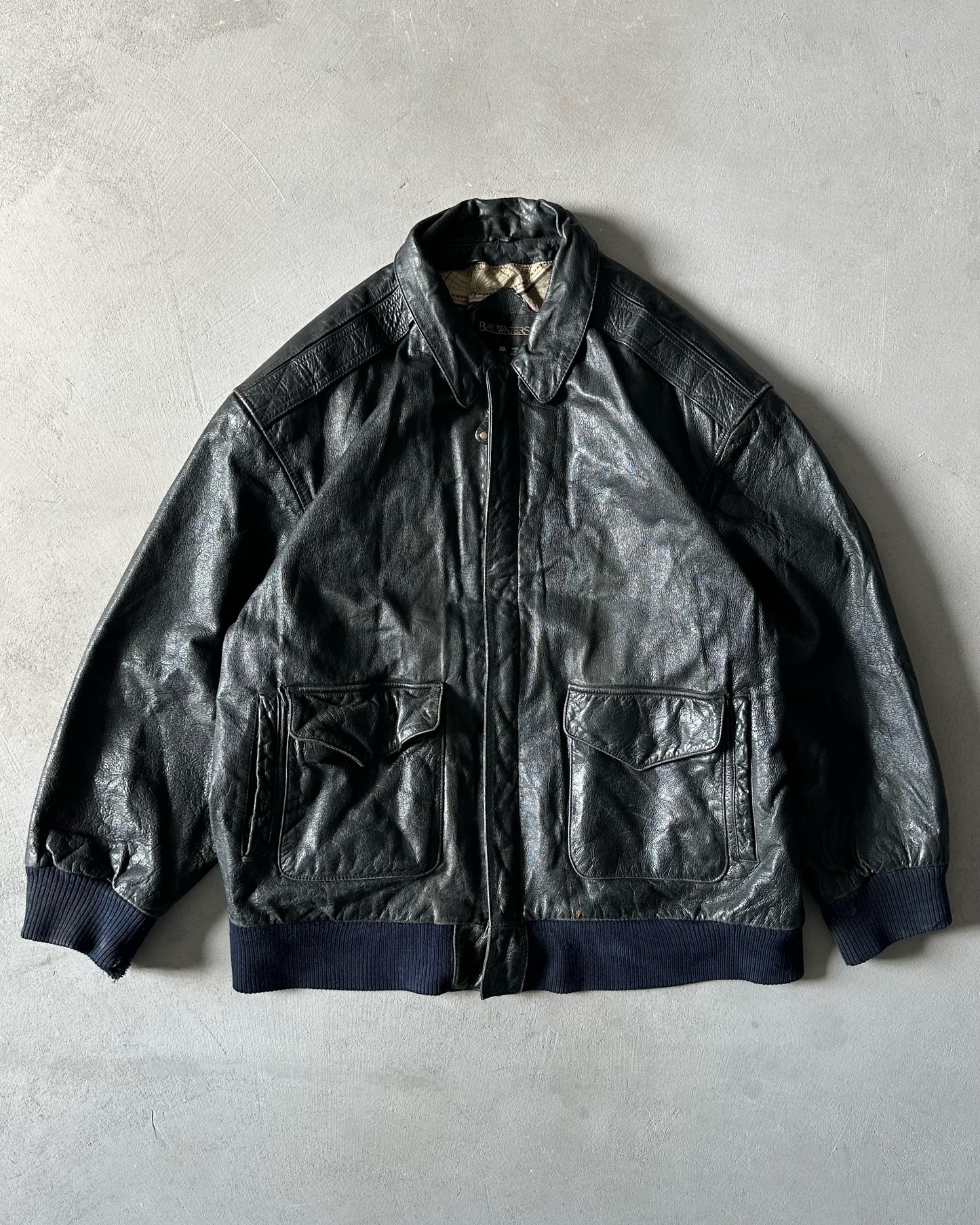 1990s - Black Leather Jacket - L/XL