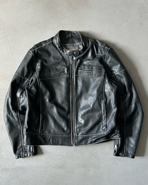 2000s - Black Leather Jacket - S/M