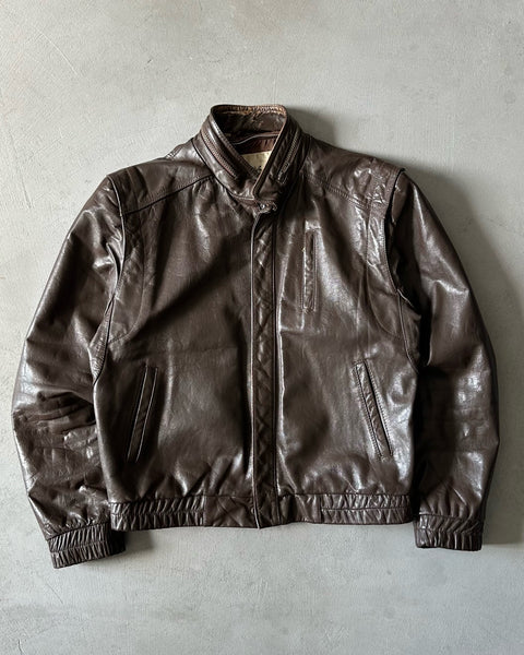 1980s - Brown Cafe Leather Jacket - 38