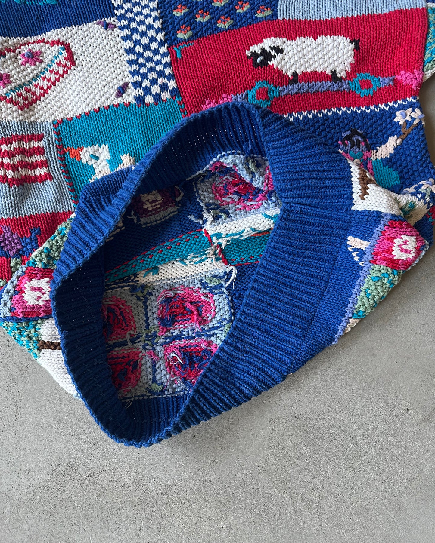 1990s - Blue Patchwork Sweater - M