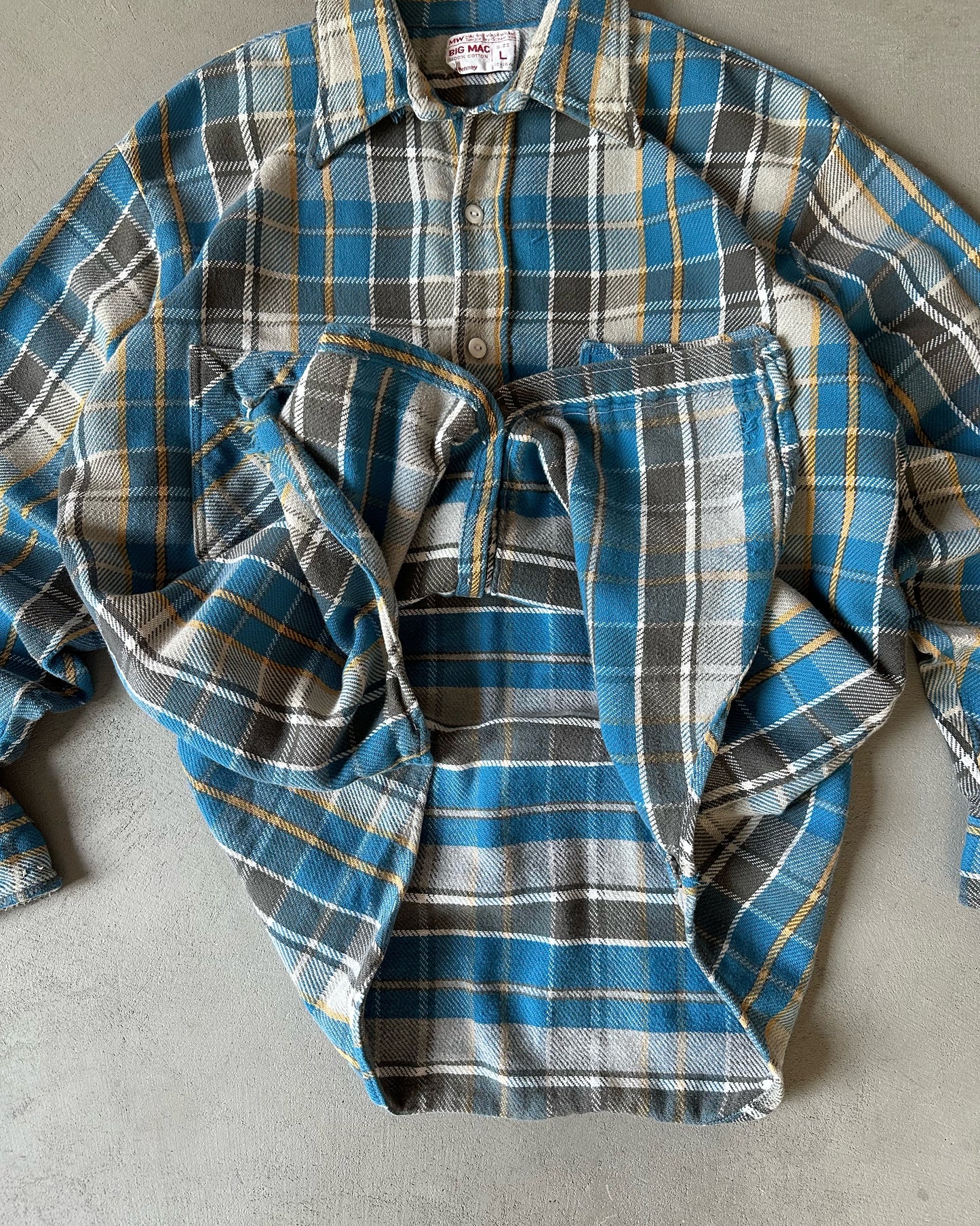 1980s - Distressed Blue/Grey Big Mac Plaid Flannel - M/L