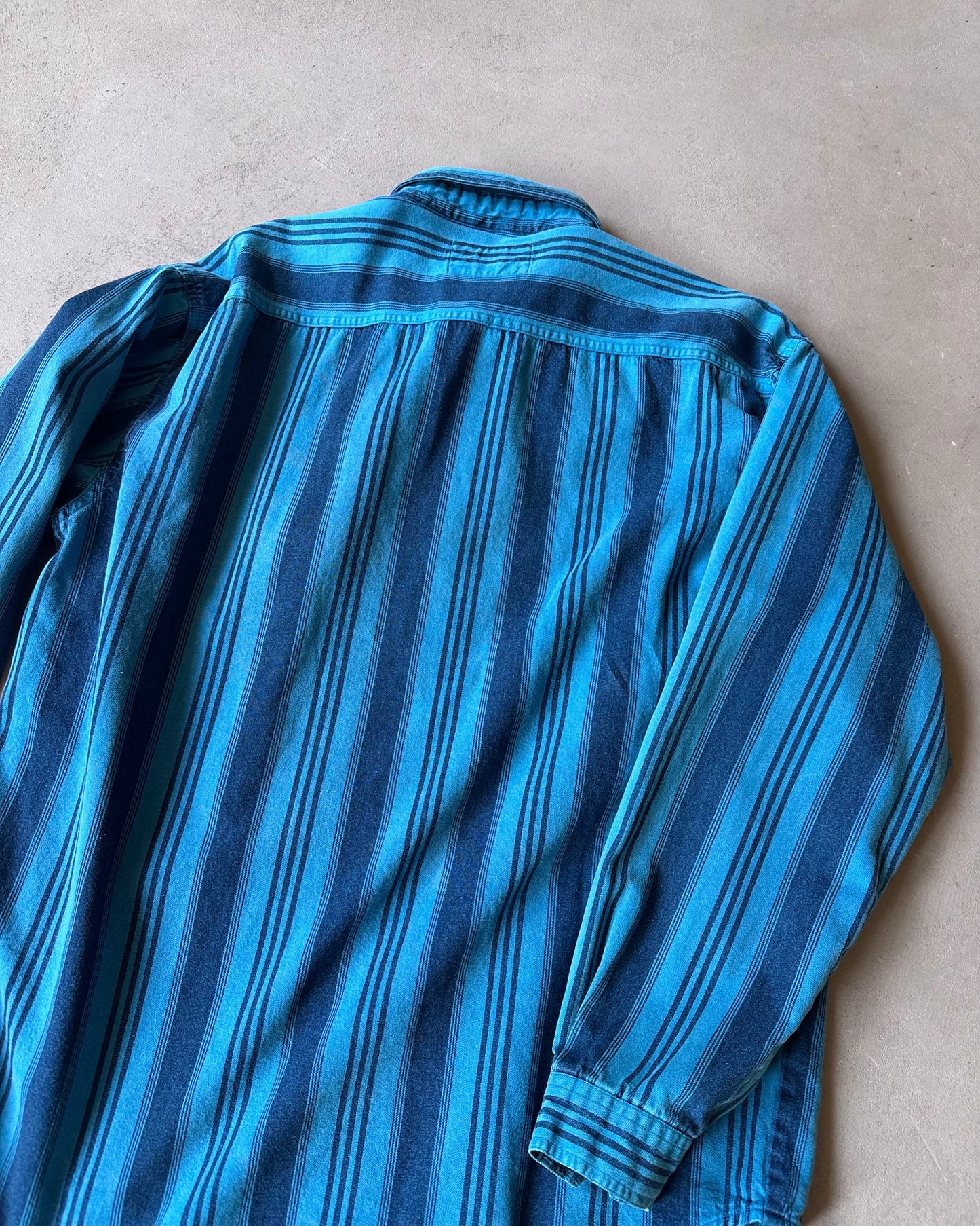 1990s - Blue Overdyed Striped Shirt - L
