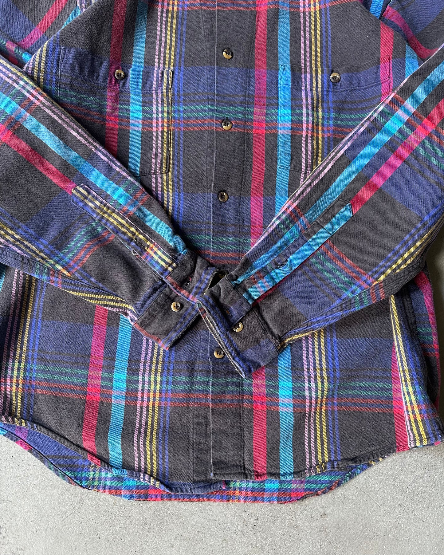 1980s - Faded Black/Purple Plaid Flannel - M
