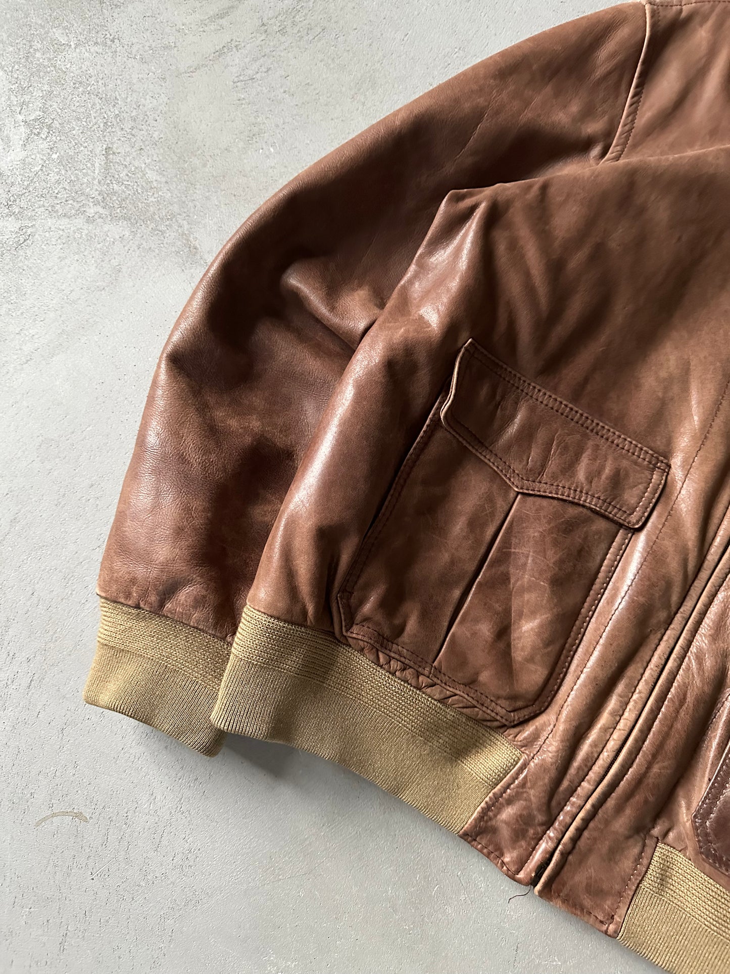 1990s - Faded Brown Eddie Bauer Leather Jacket - XL