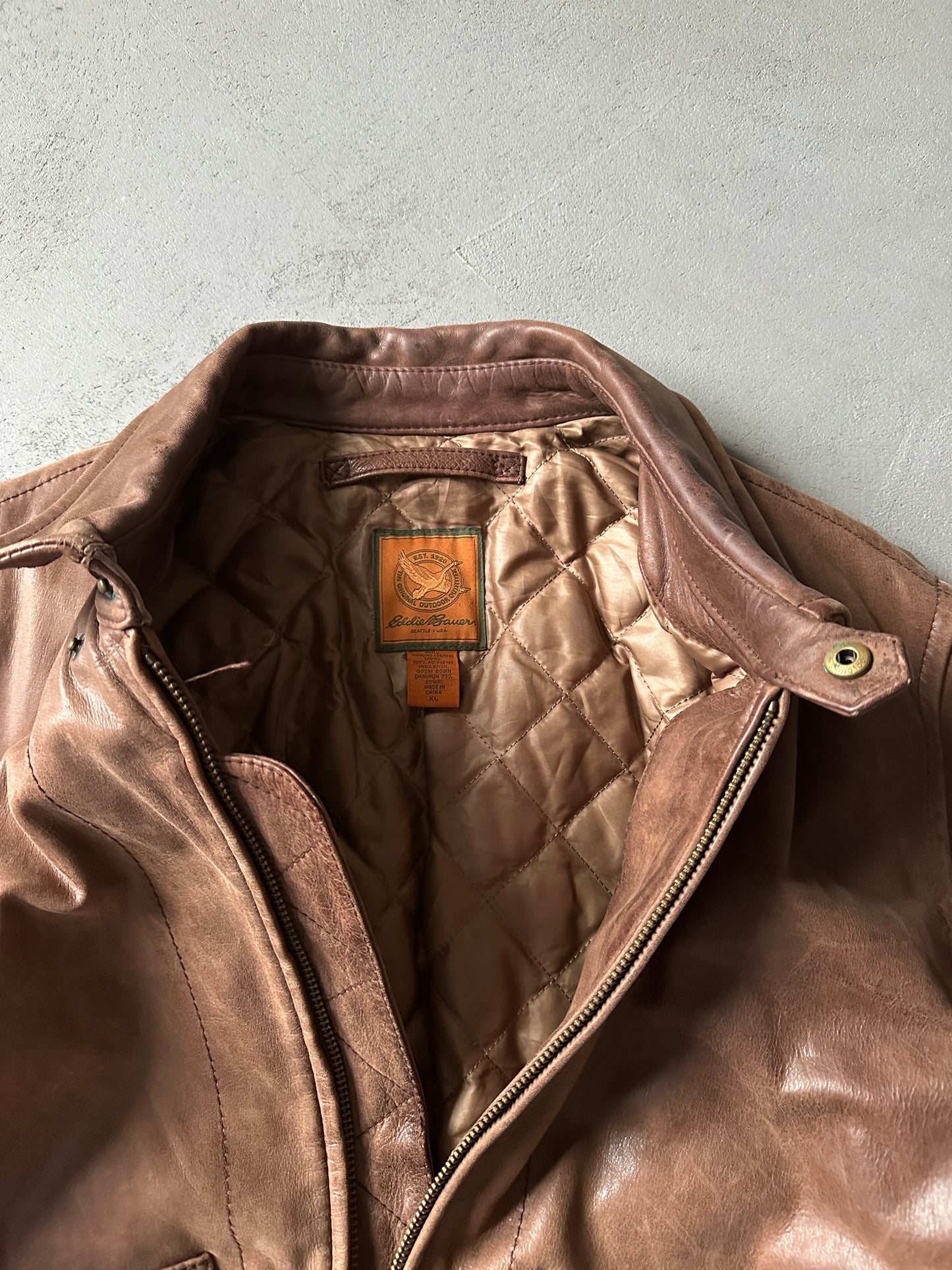 1990s - Faded Brown Eddie Bauer Leather Jacket - XL