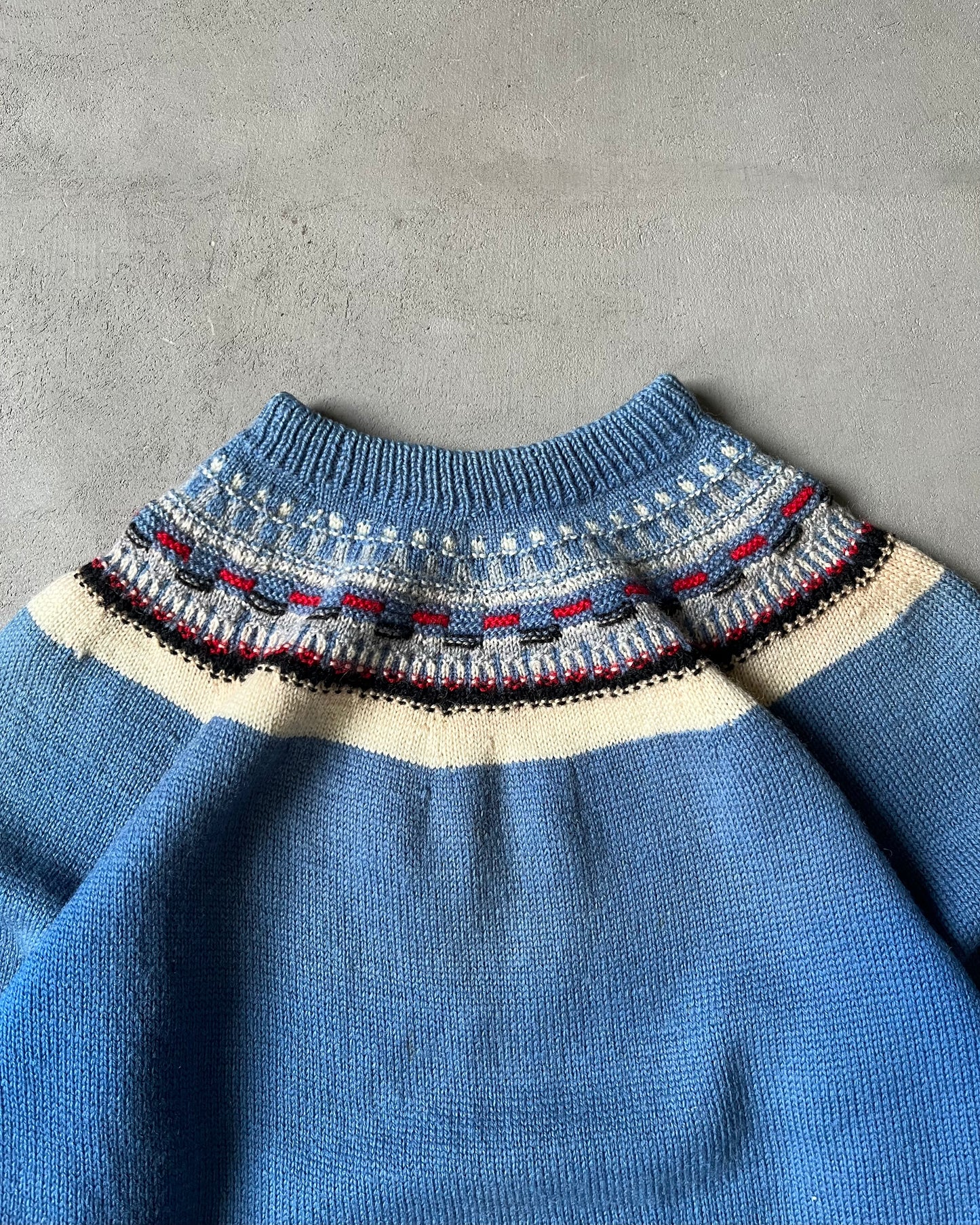 1970s - Faded Blue Nordic Sweater - XS