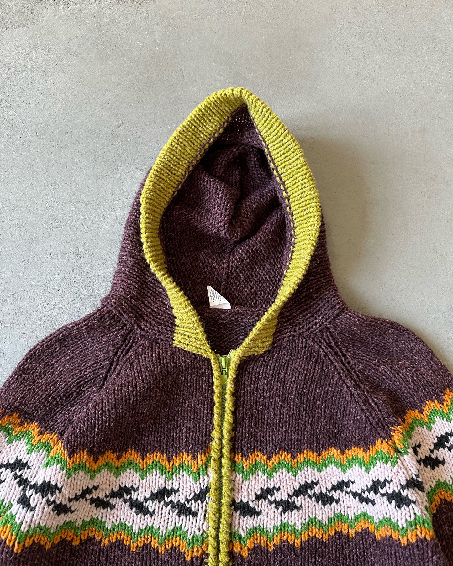 2000s - Plum/Green Wool Hooded Sweater - (W)S