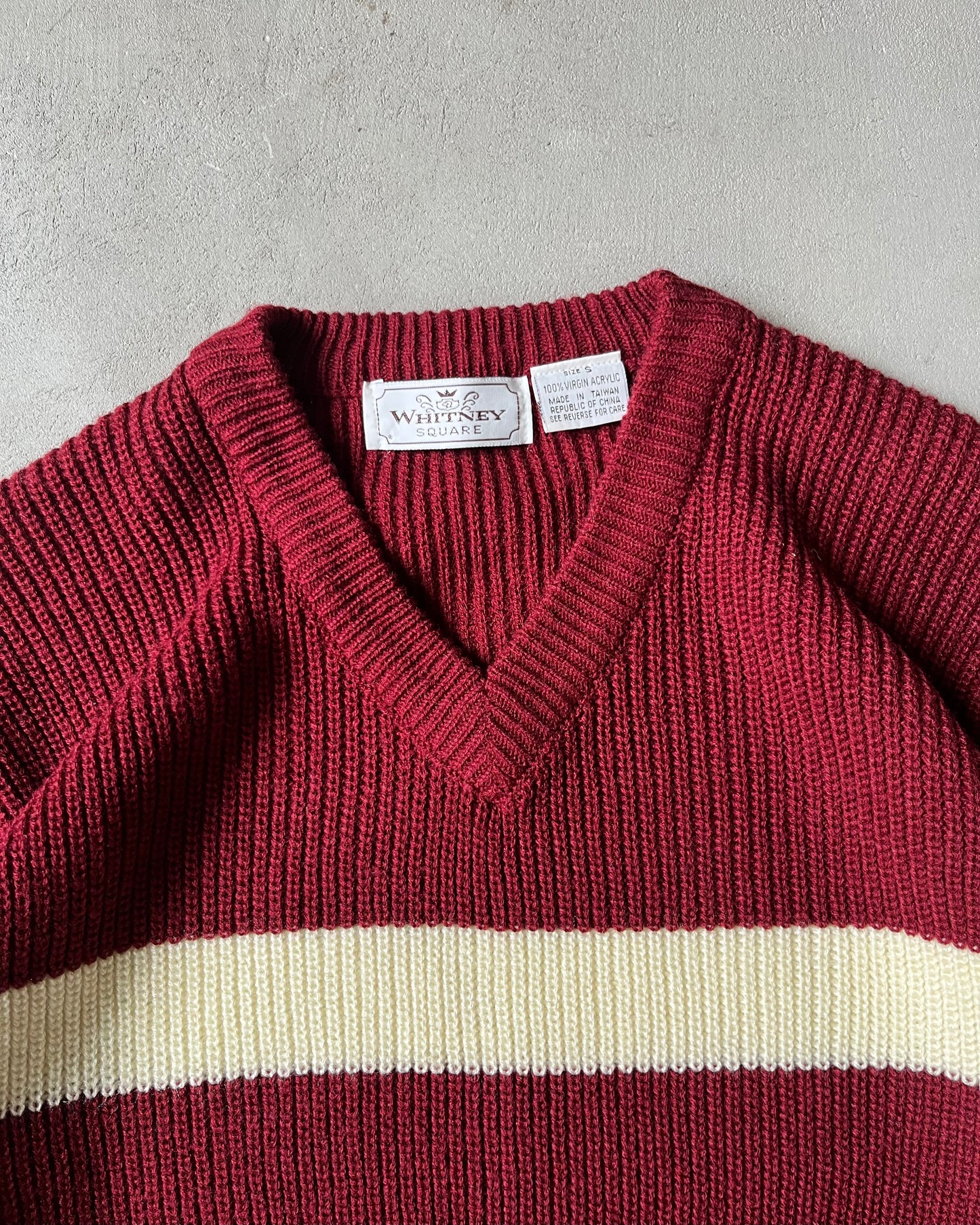 1990s - Burgundy/Cream Striped Sweater - S