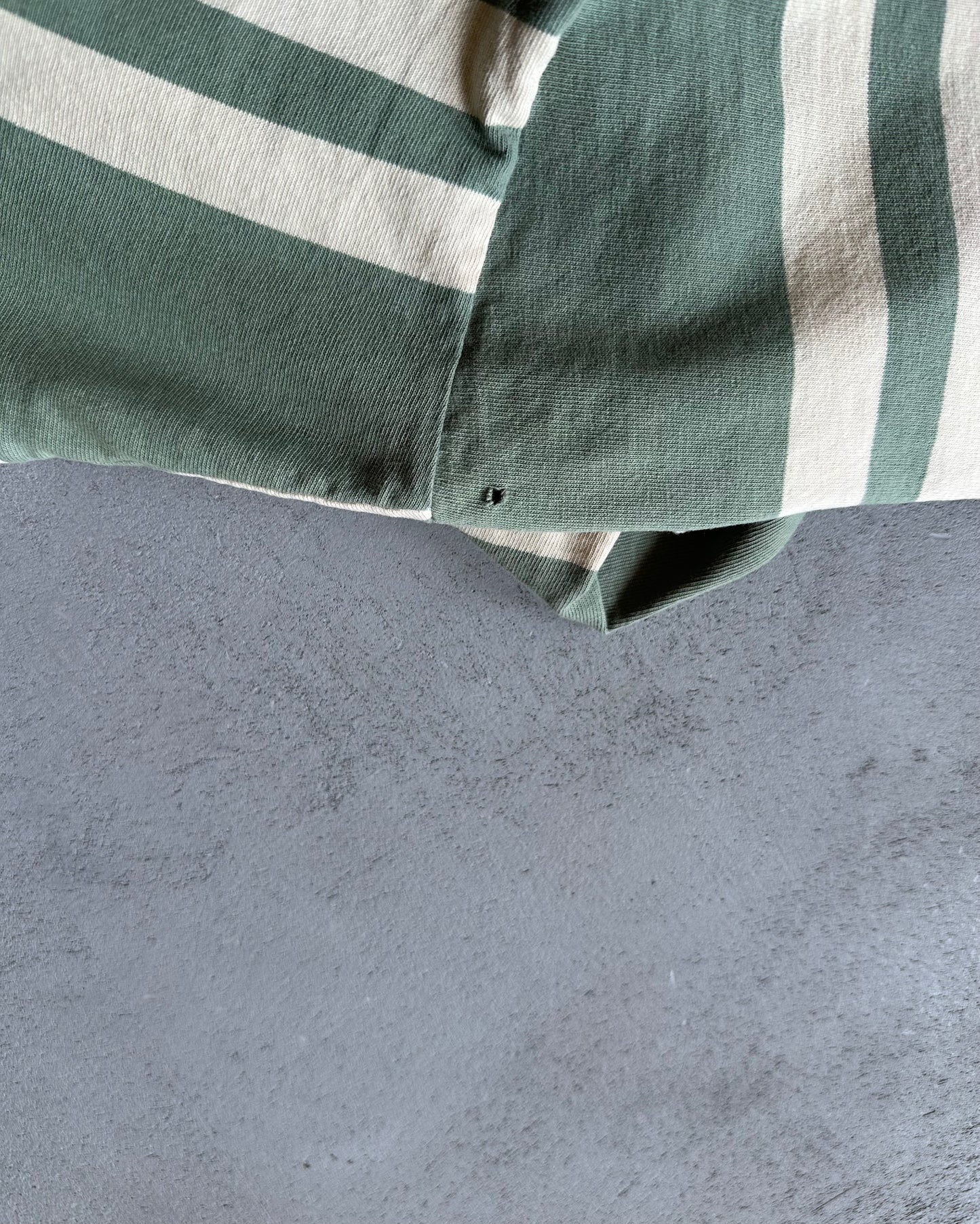 1970s - Distressed Green/Cream Striped T-Shirt - M