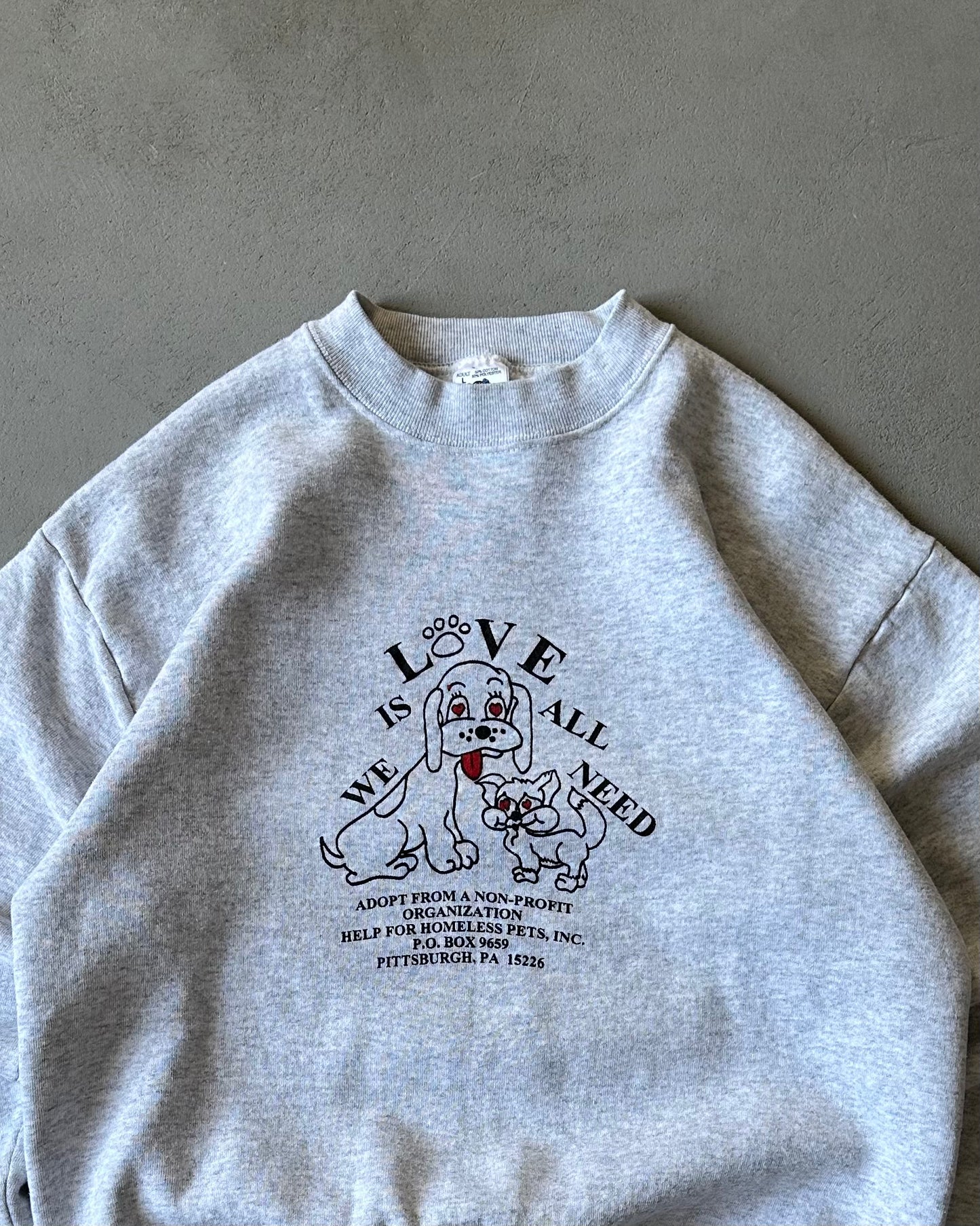 1990s - Ash Grey "Love Is All We Need" Crewneck - S/M