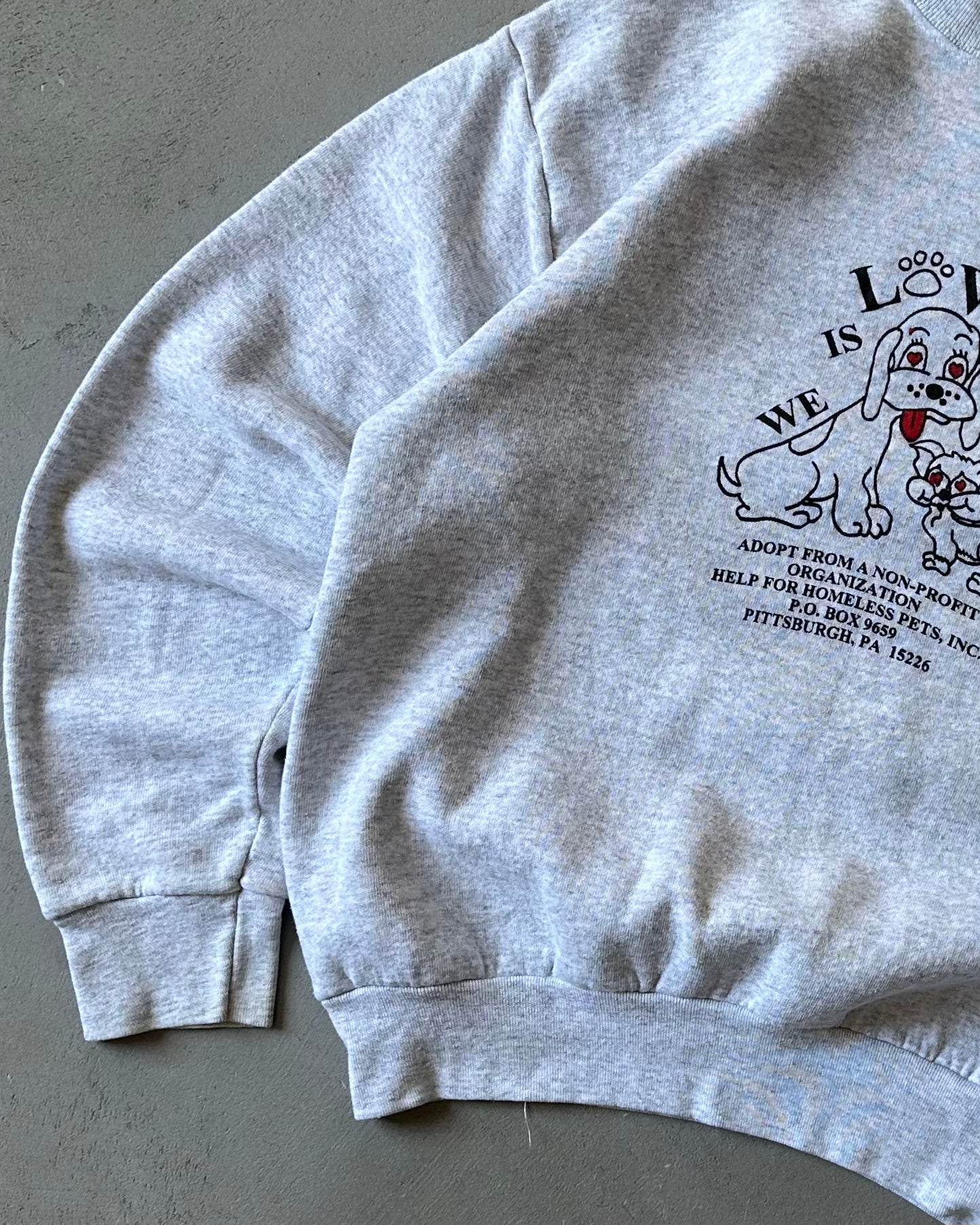 1990s - Ash Grey "Love Is All We Need" Crewneck - S/M