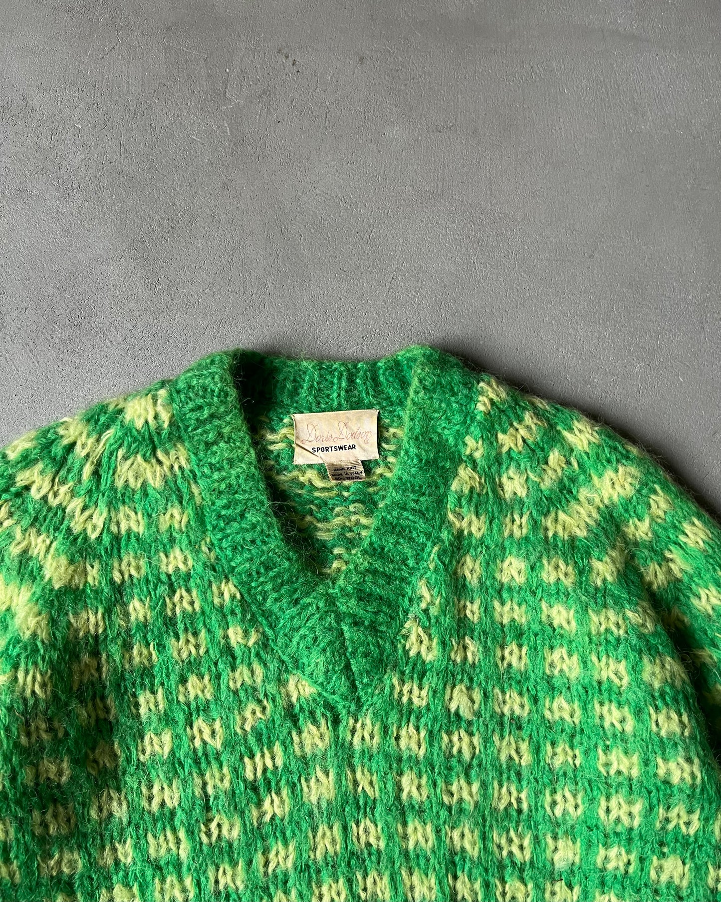 1970s - Green Cage Wool Sweater - (W)XS