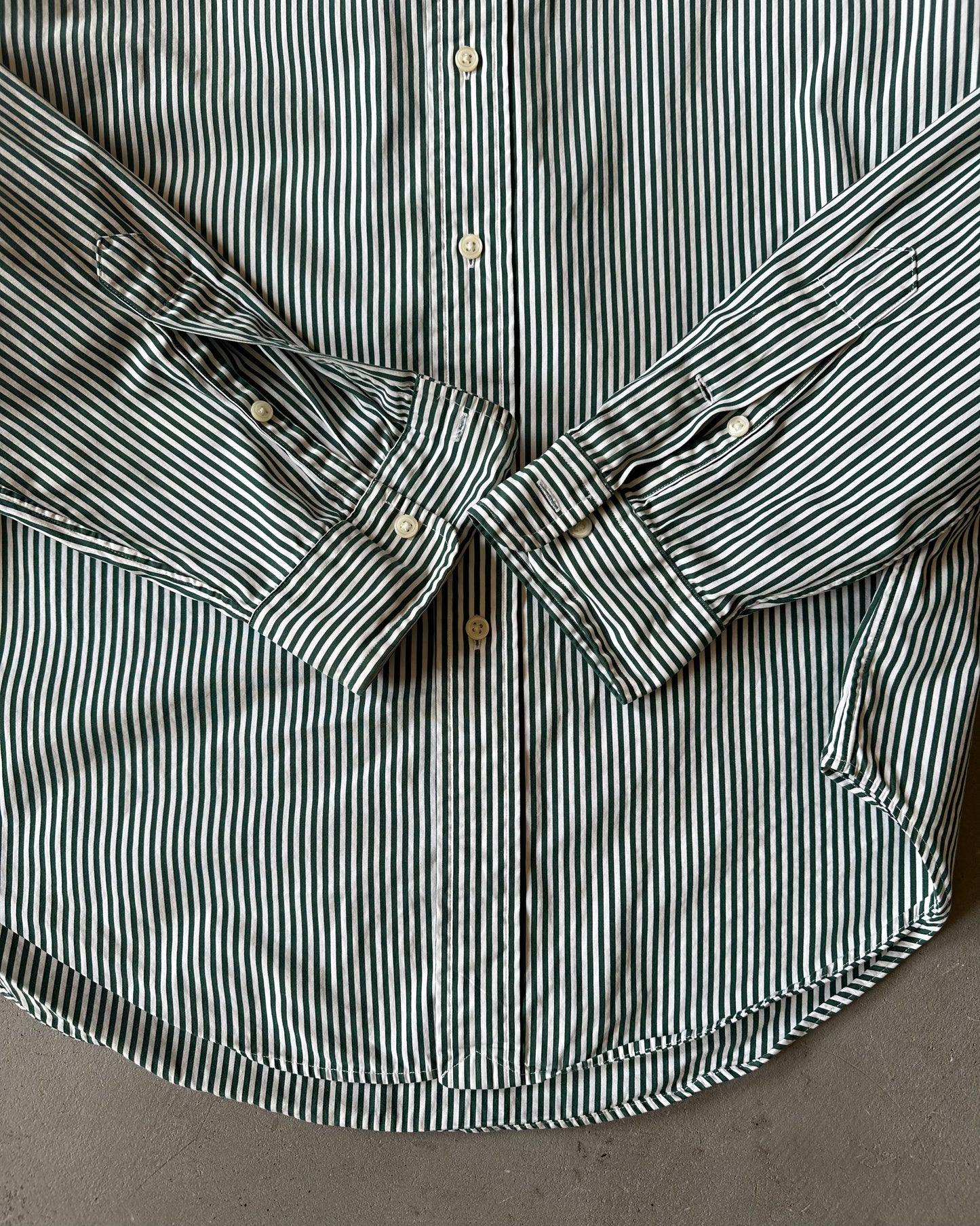 1990s - White/Green Ralph Lauren Striped Shirt - L