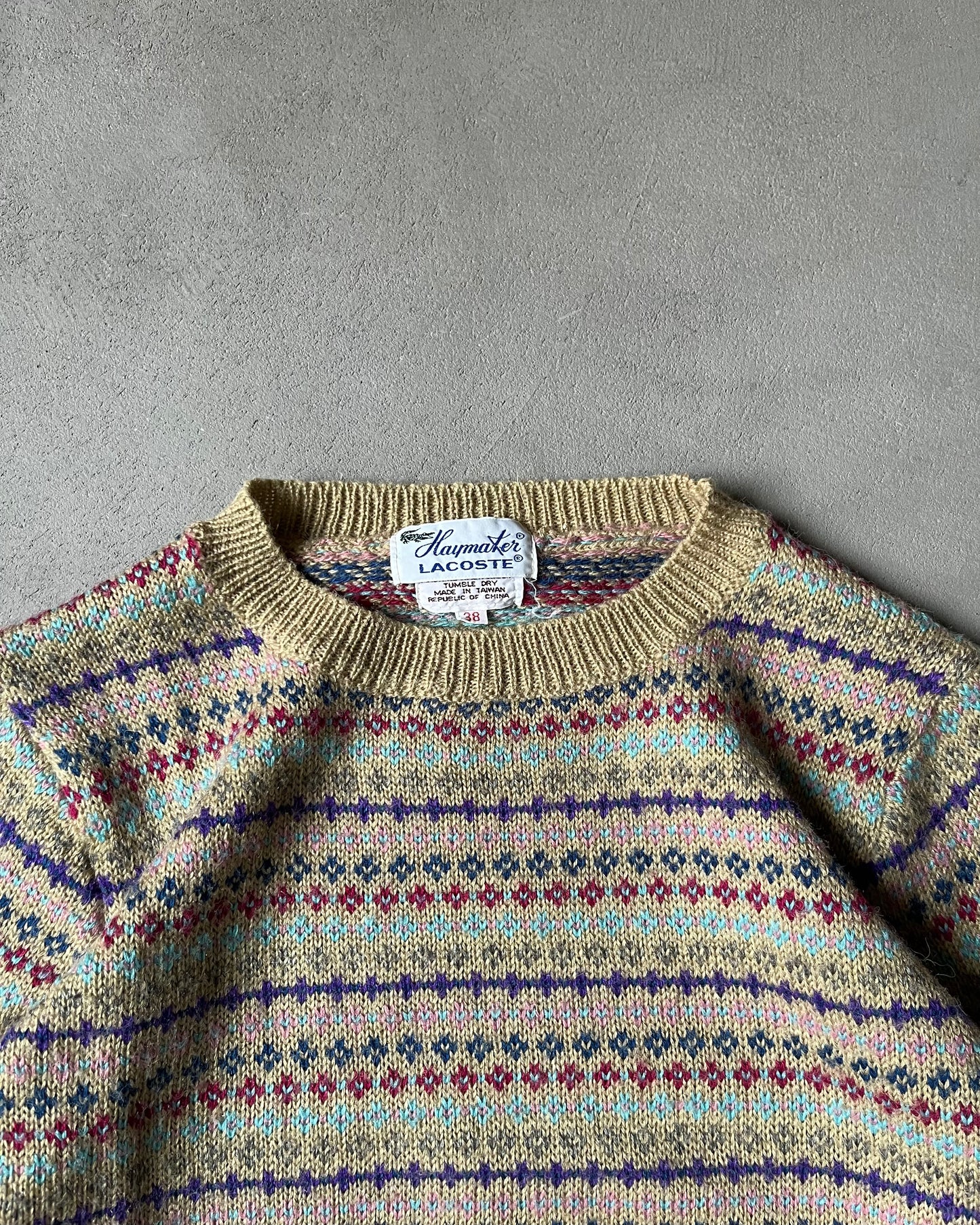 1980s - Beige Lacoste Fair Isle Sweater - XS