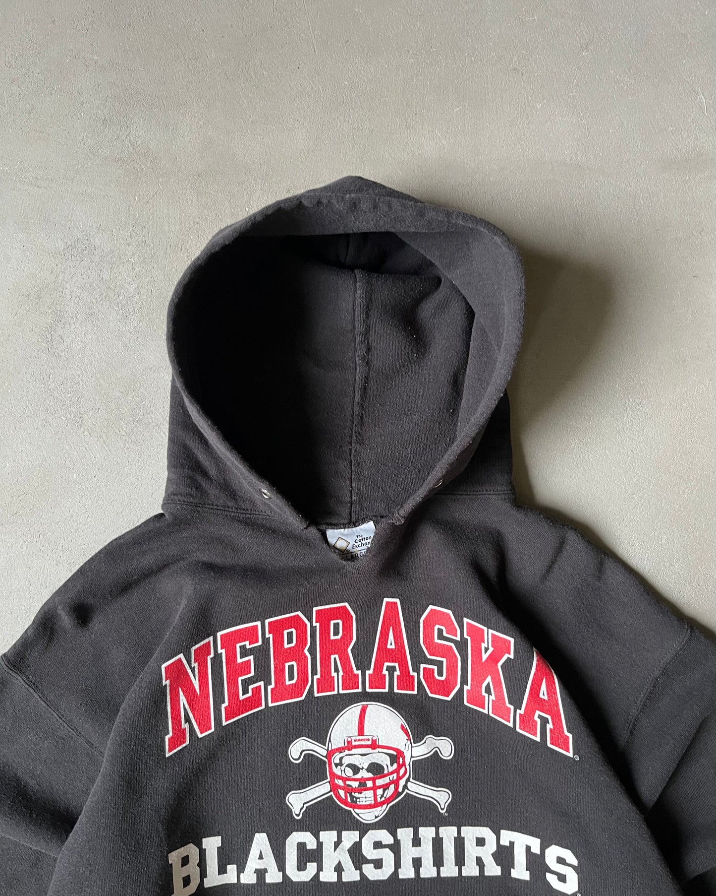 1990s - Distressed Black Nebraska Hoodie - M