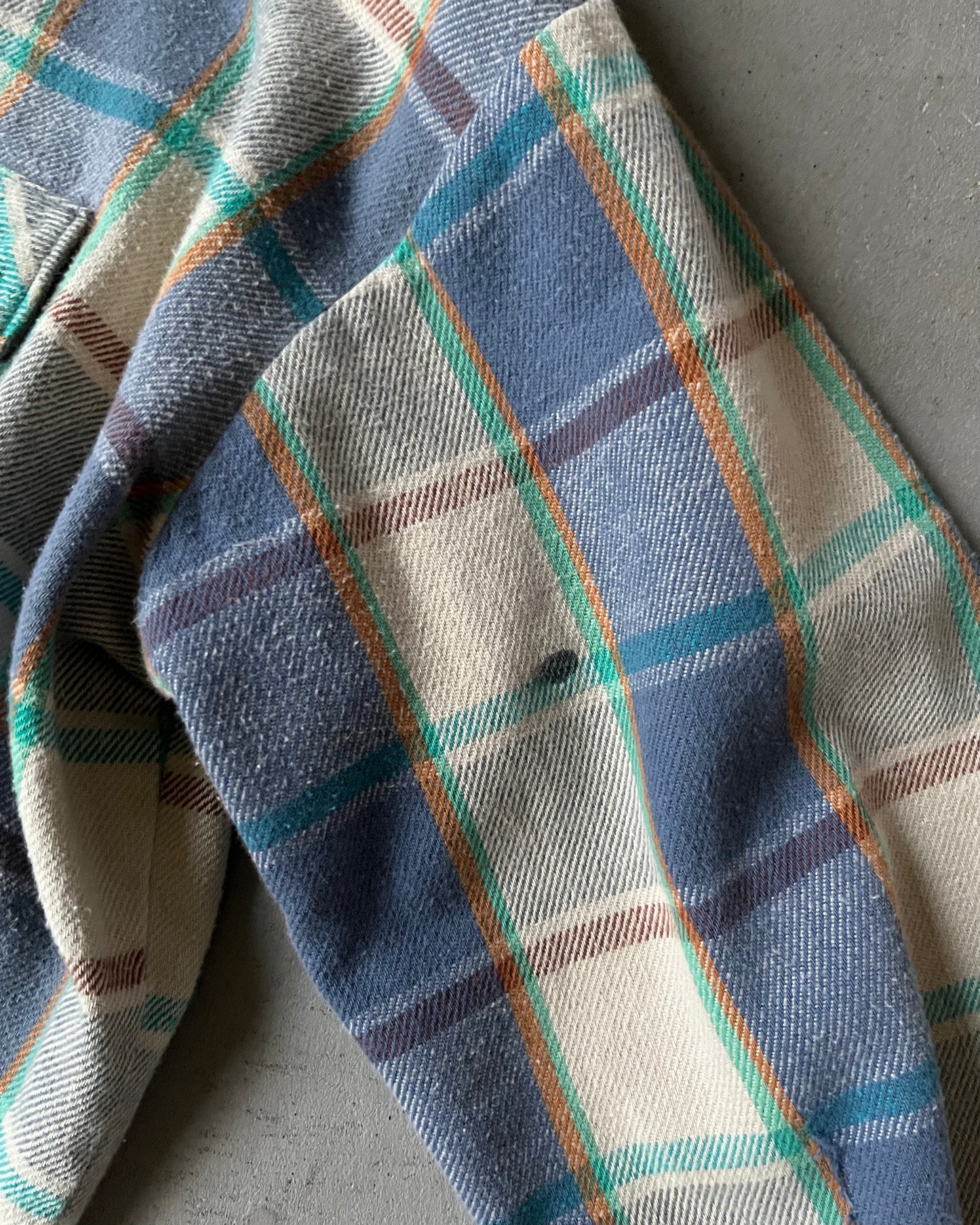 1980s - Beige/Blue Five Brother Plaid Flannel - XL