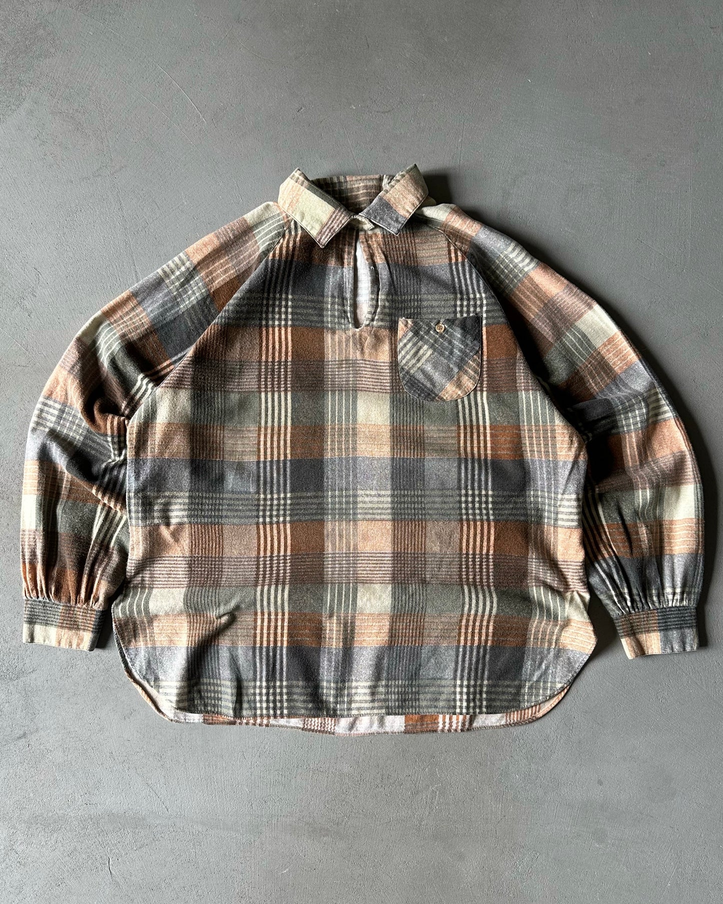 1970s - Grey/Orange Plaid Flannel - S