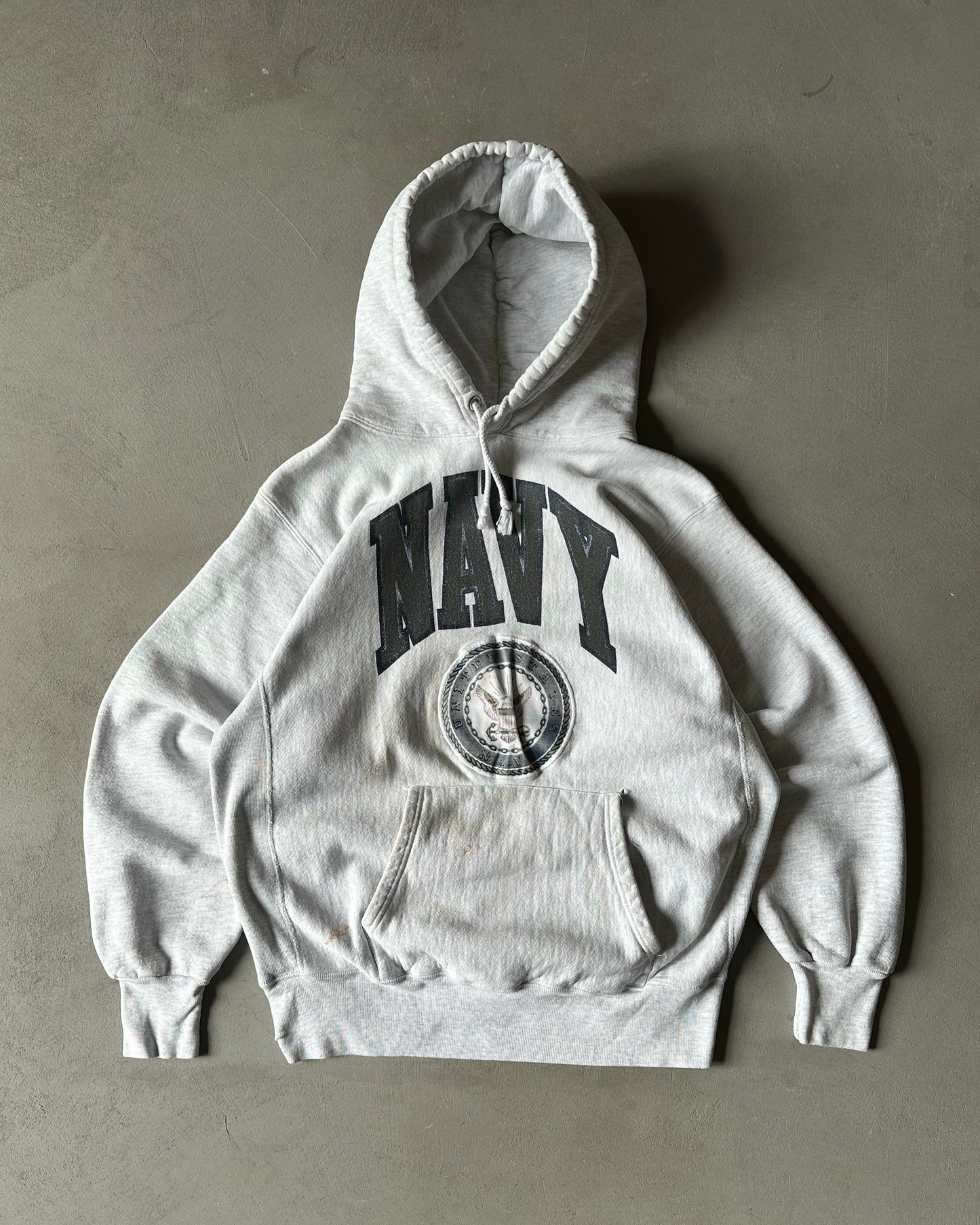 1990s - Ash Grey NAVY Hoodie - L