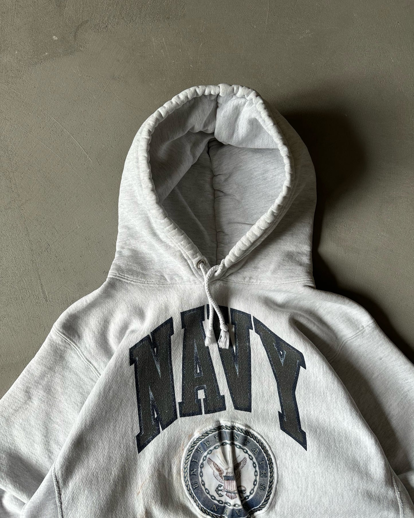 1990s - Ash Grey NAVY Hoodie - L