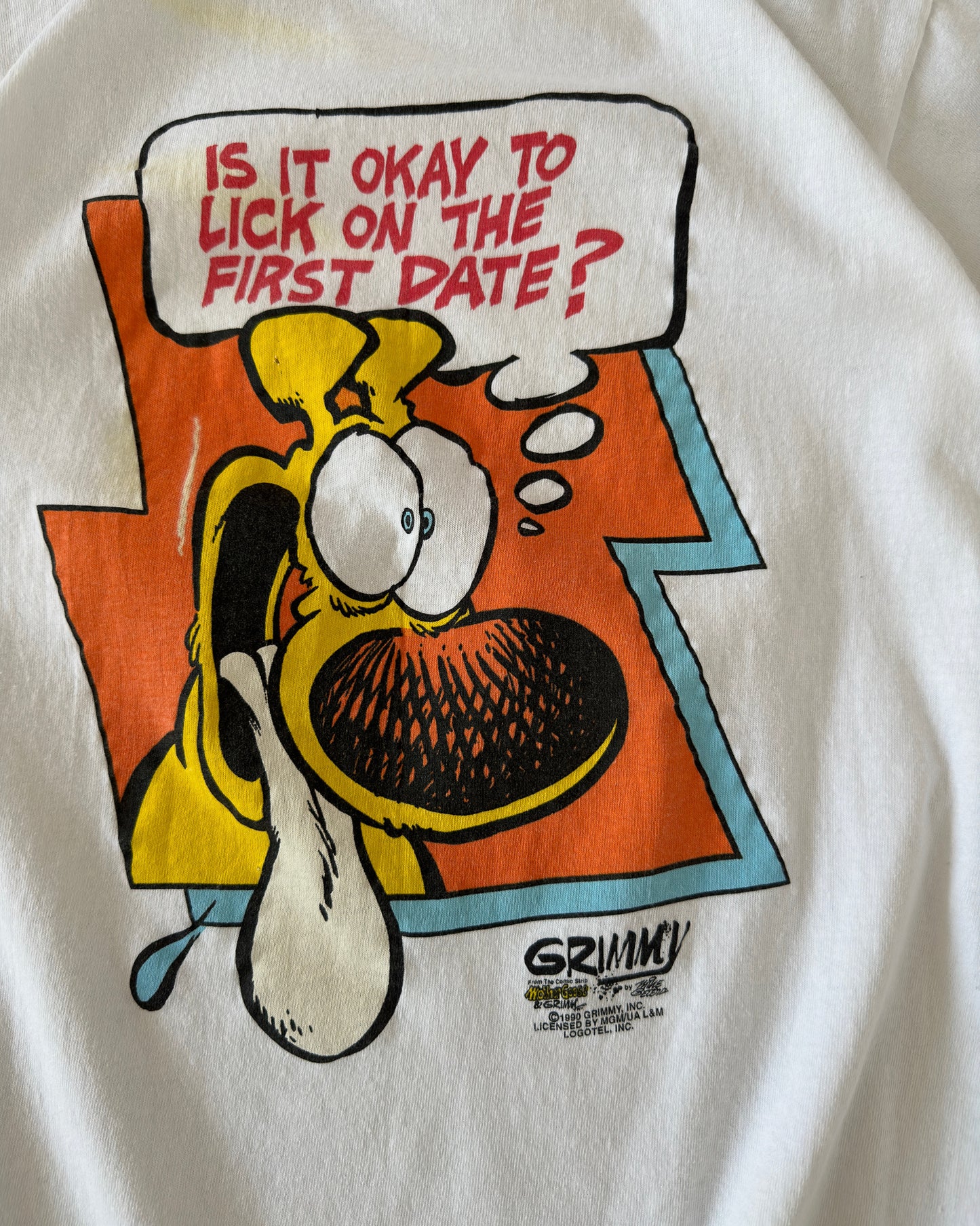 1990s - White "Lick On First Date" Grimmy Comic T-Shirt - S