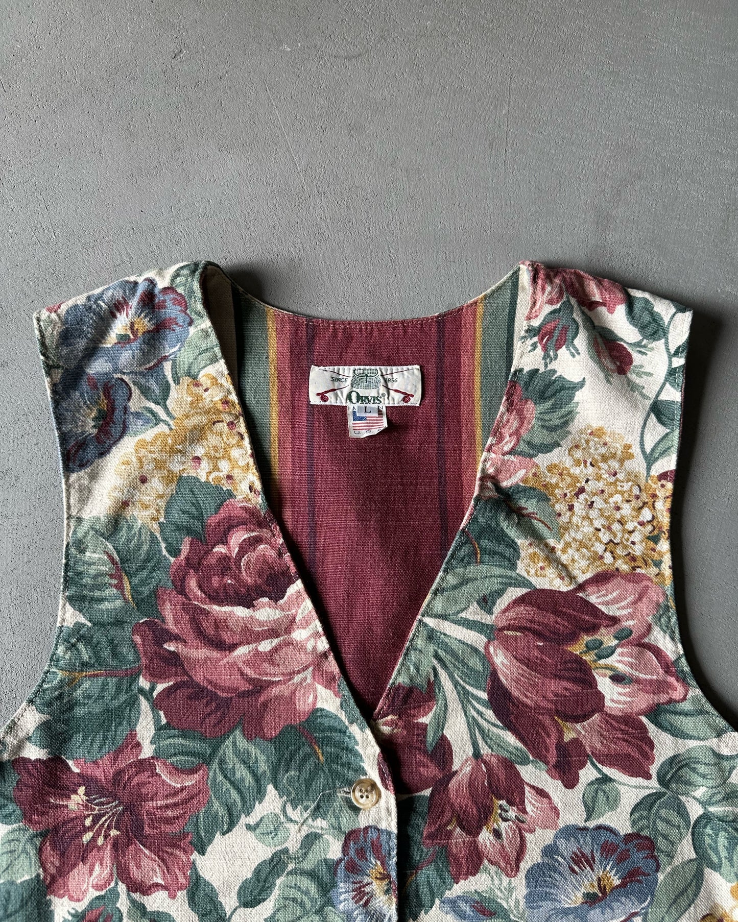 1990s - Cream/Green Floral Vest - (W)L