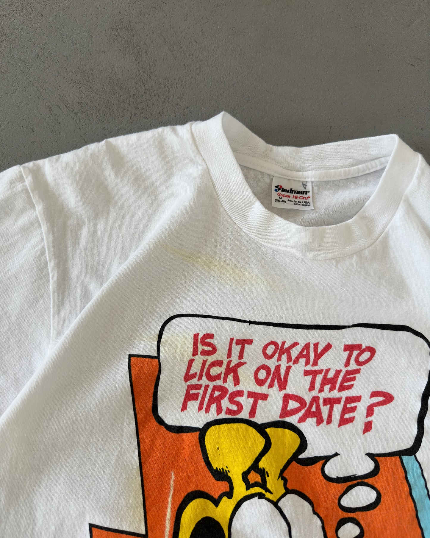 1990s - White "Lick On First Date" Grimmy Comic T-Shirt - S