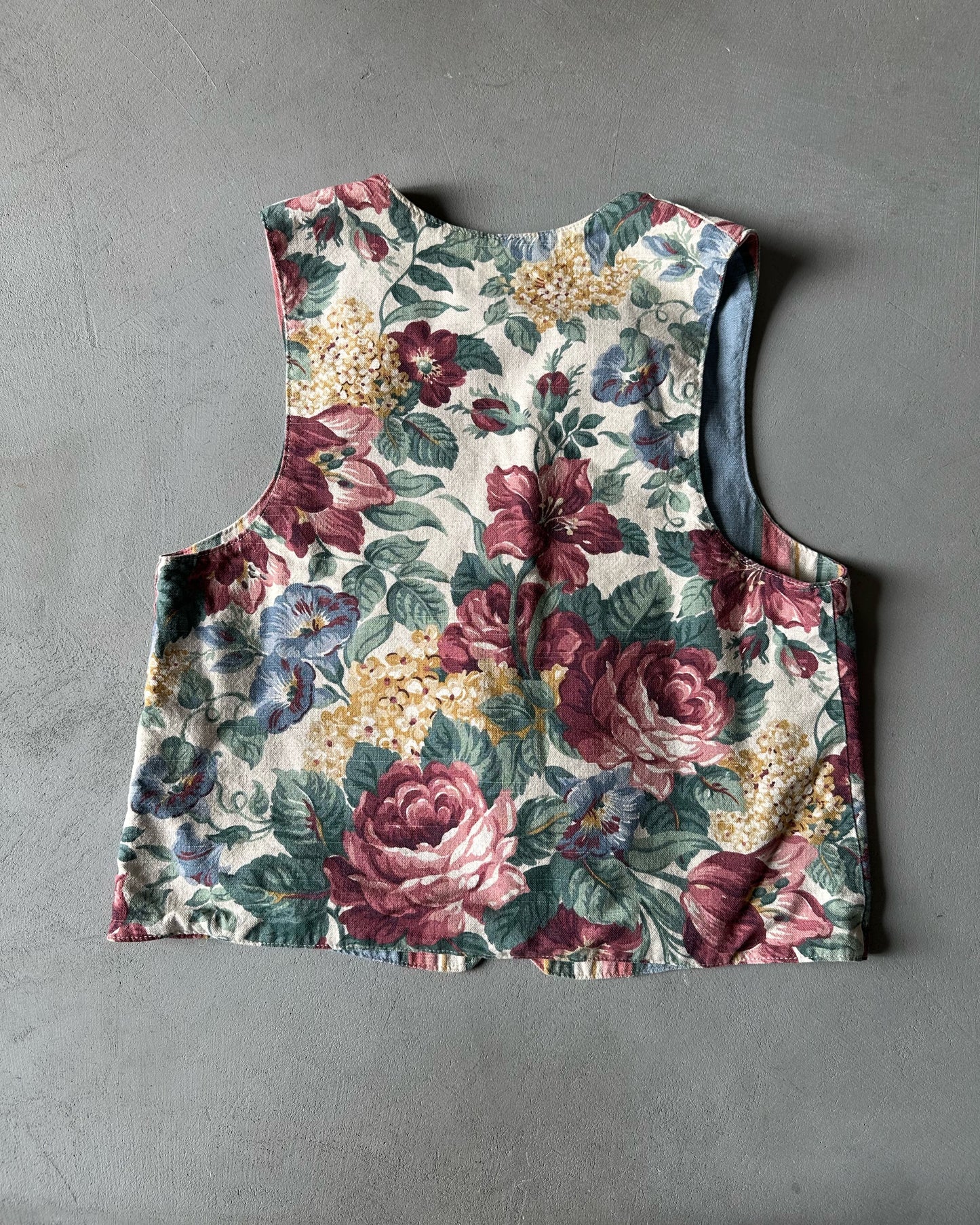 1990s - Cream/Green Floral Vest - (W)L