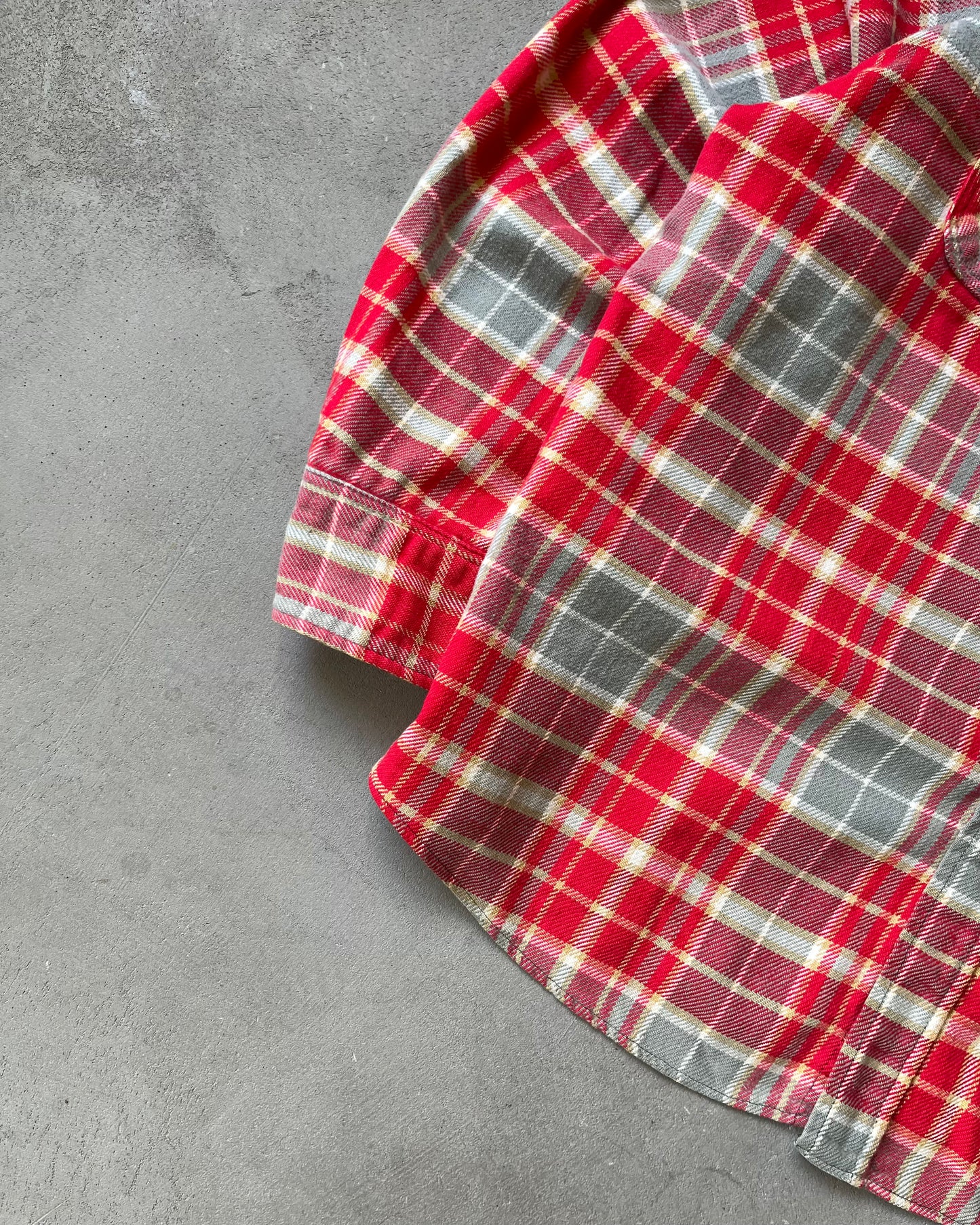 1970s - Distressed Red/Gre ELY Plaid Flannel - L