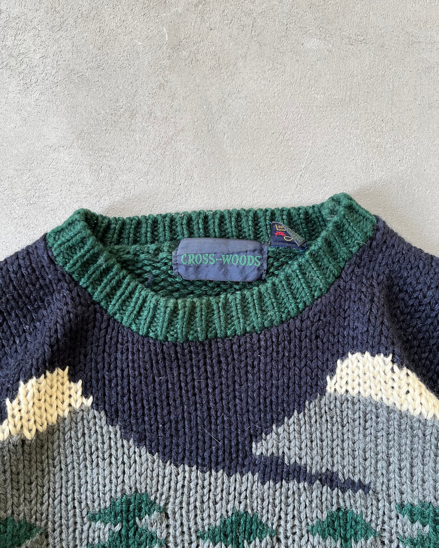1990s - Green/Navy Deer Sweater - L/XL
