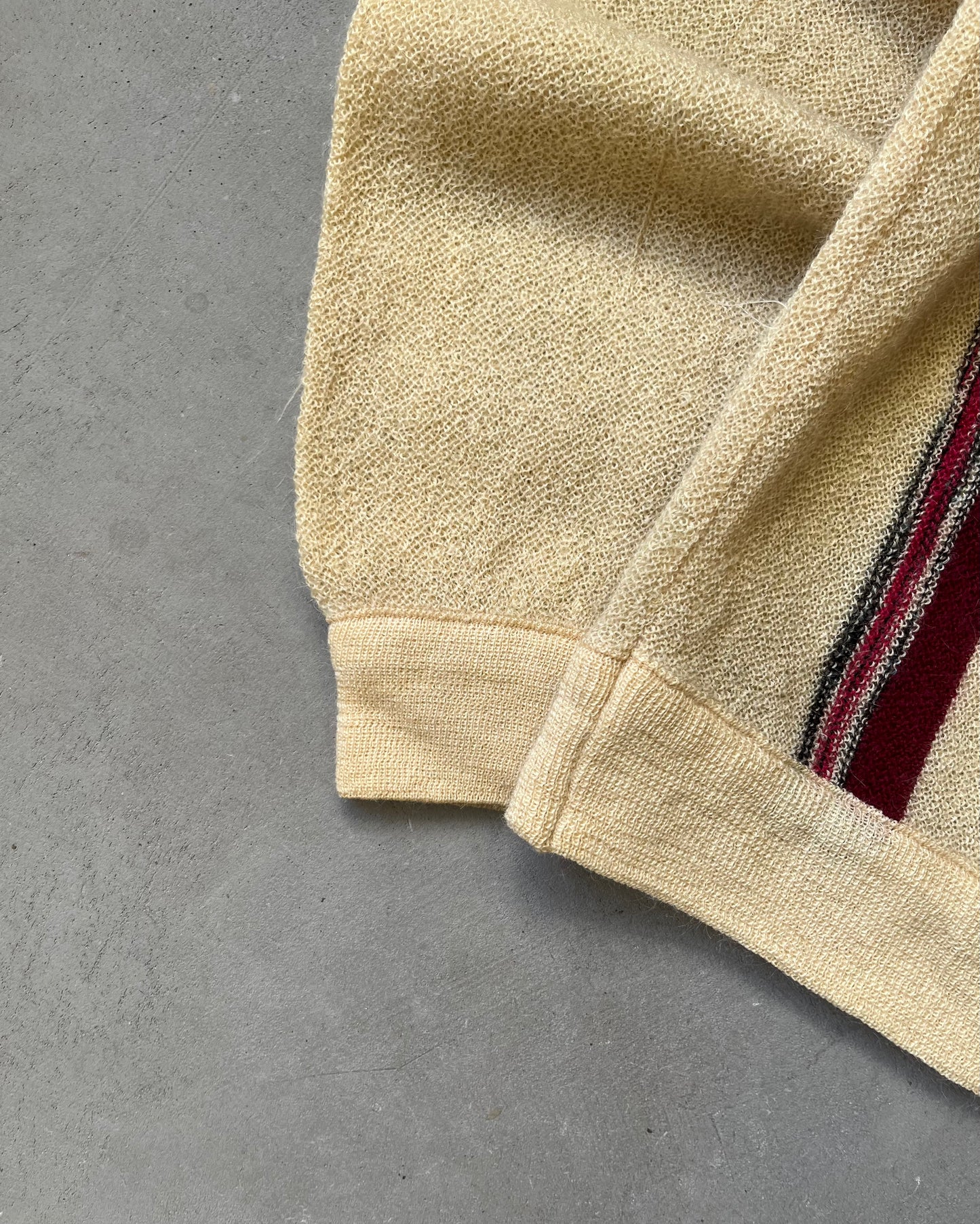 1950s - Cream/Red Wool Collared Sweater - M/L