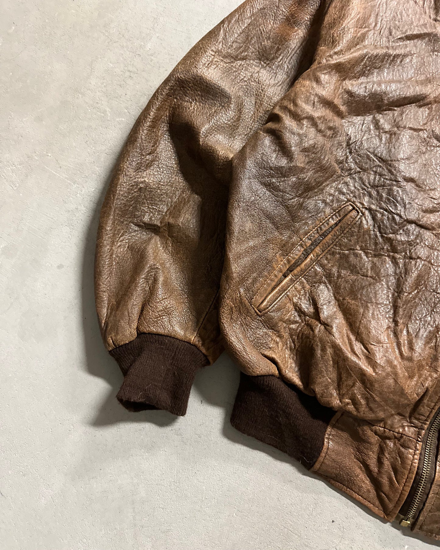 1970s - Brown Leather Bomber Jacket - L