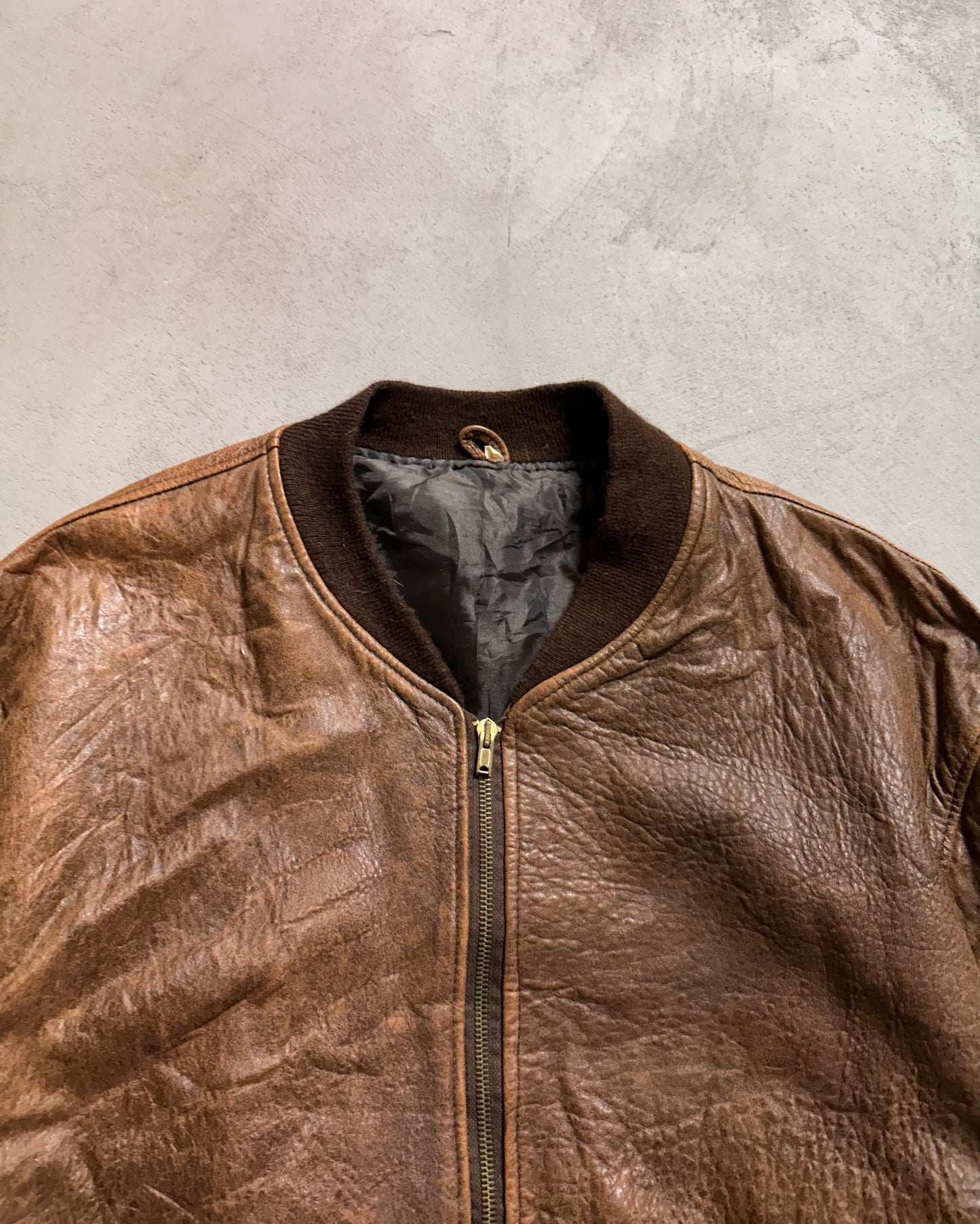 1970s - Brown Leather Bomber Jacket - L