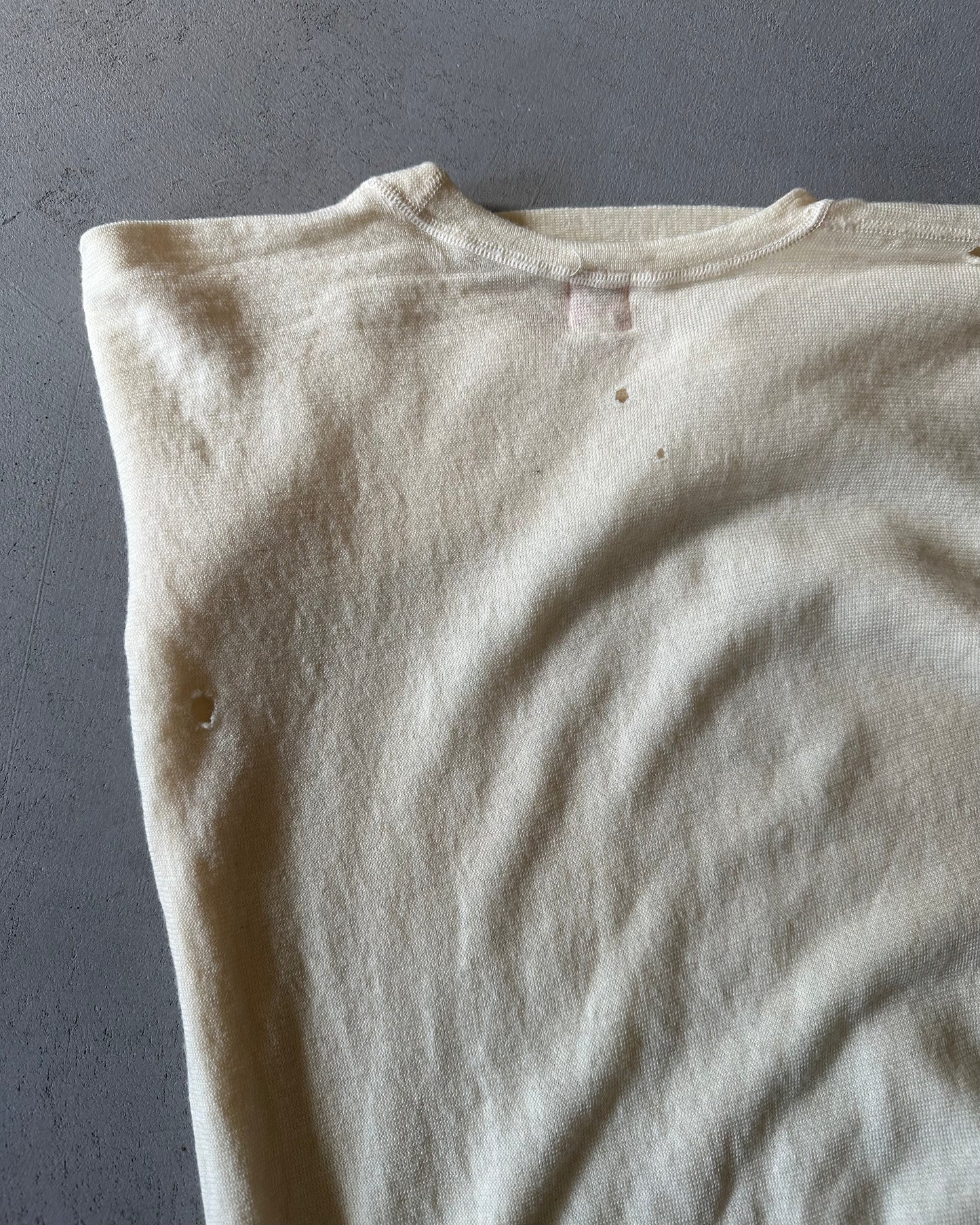 1960s - Trashed Cream Longsleeve Wool Undershirt - S