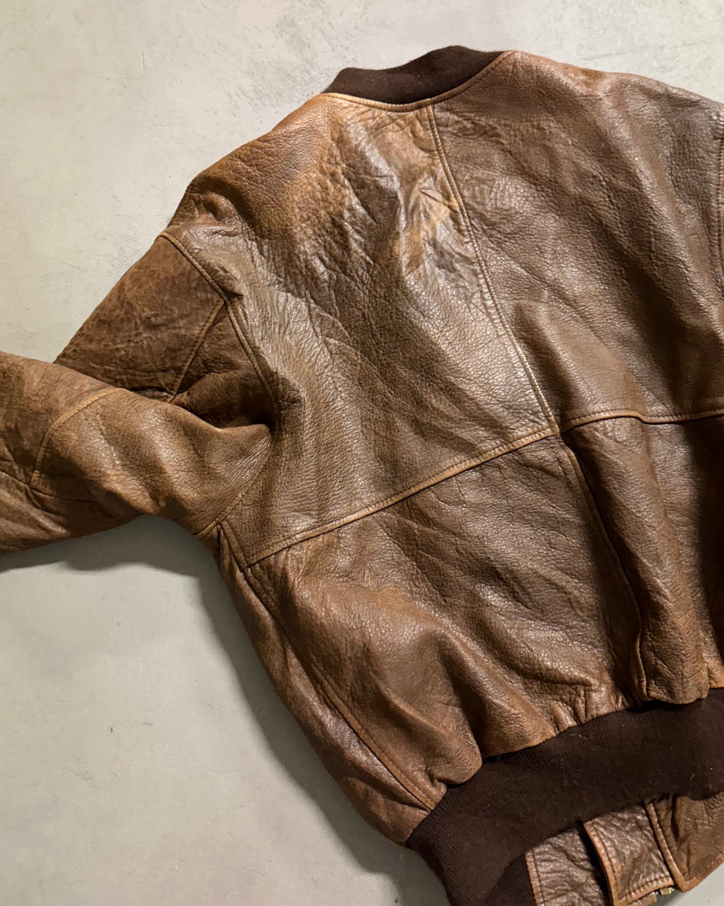 1970s - Brown Leather Bomber Jacket - L