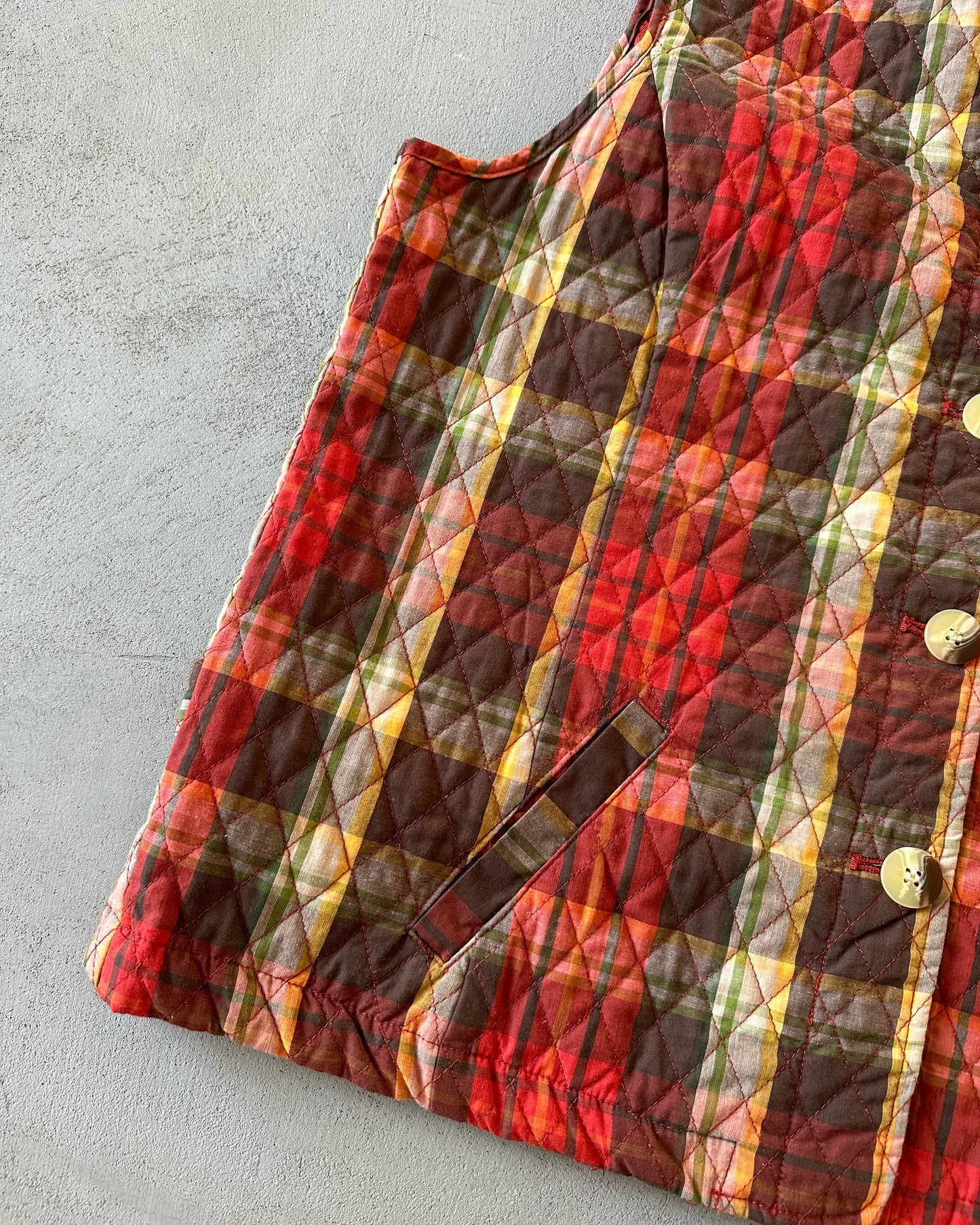 2000s - Orange/Green Plaid Women's Vest - (W)M/L