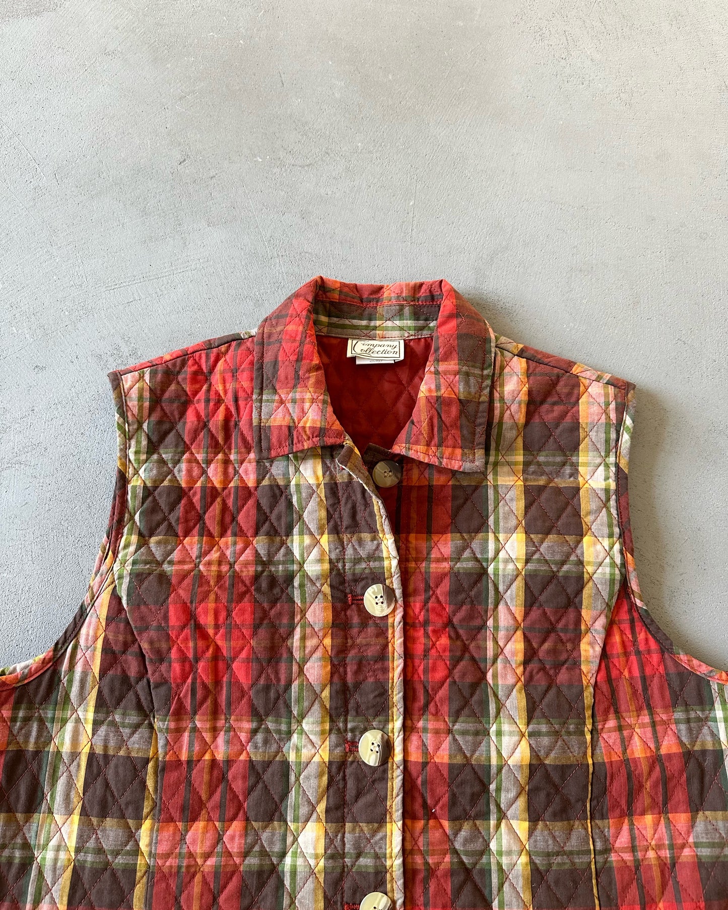2000s - Orange/Green Plaid Women's Vest - (W)M/L