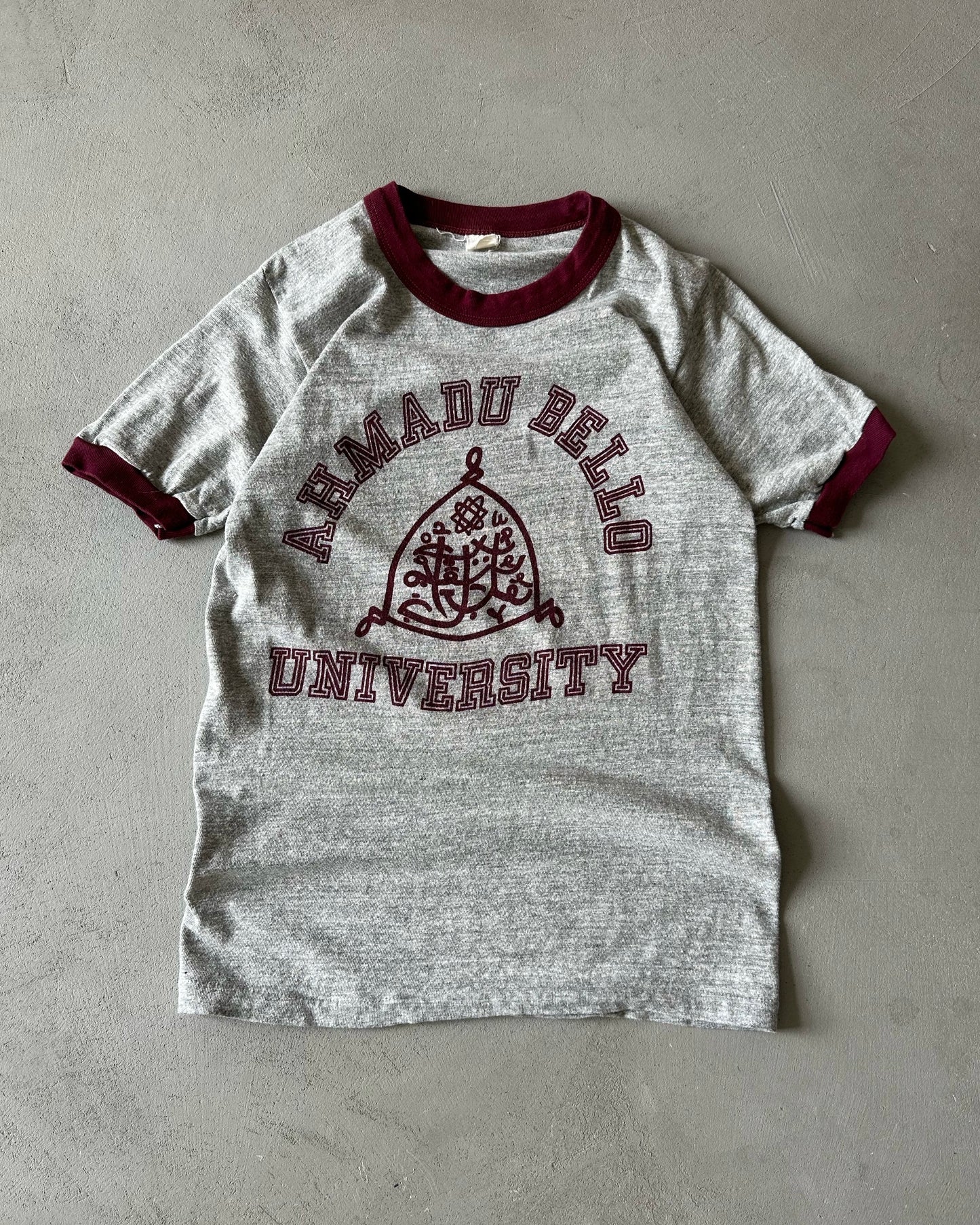1970s - Grey/Burgundy "Ahmadu Bello" Ringer T-Shirt - XS