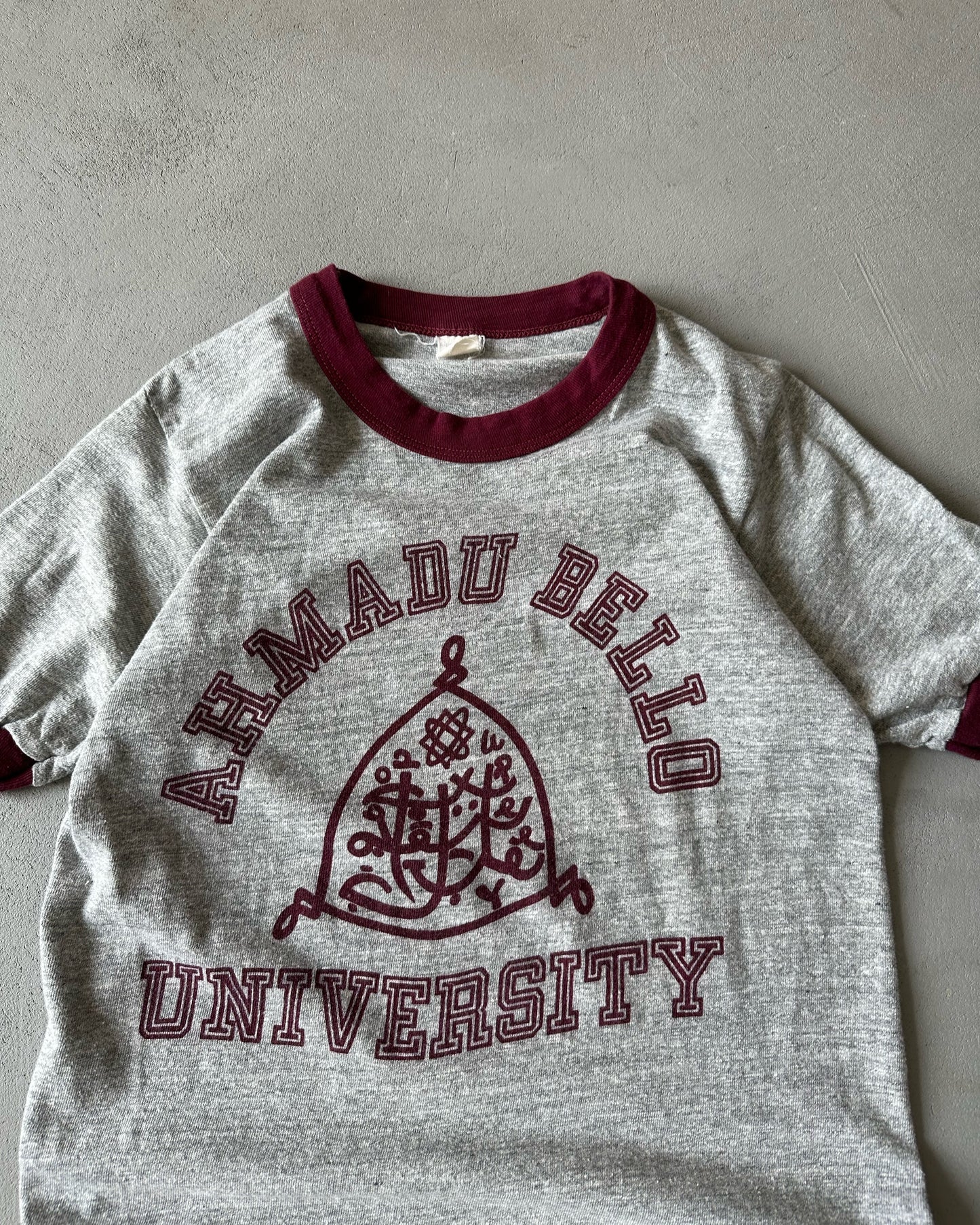 1970s - Grey/Burgundy "Ahmadu Bello" Ringer T-Shirt - XS